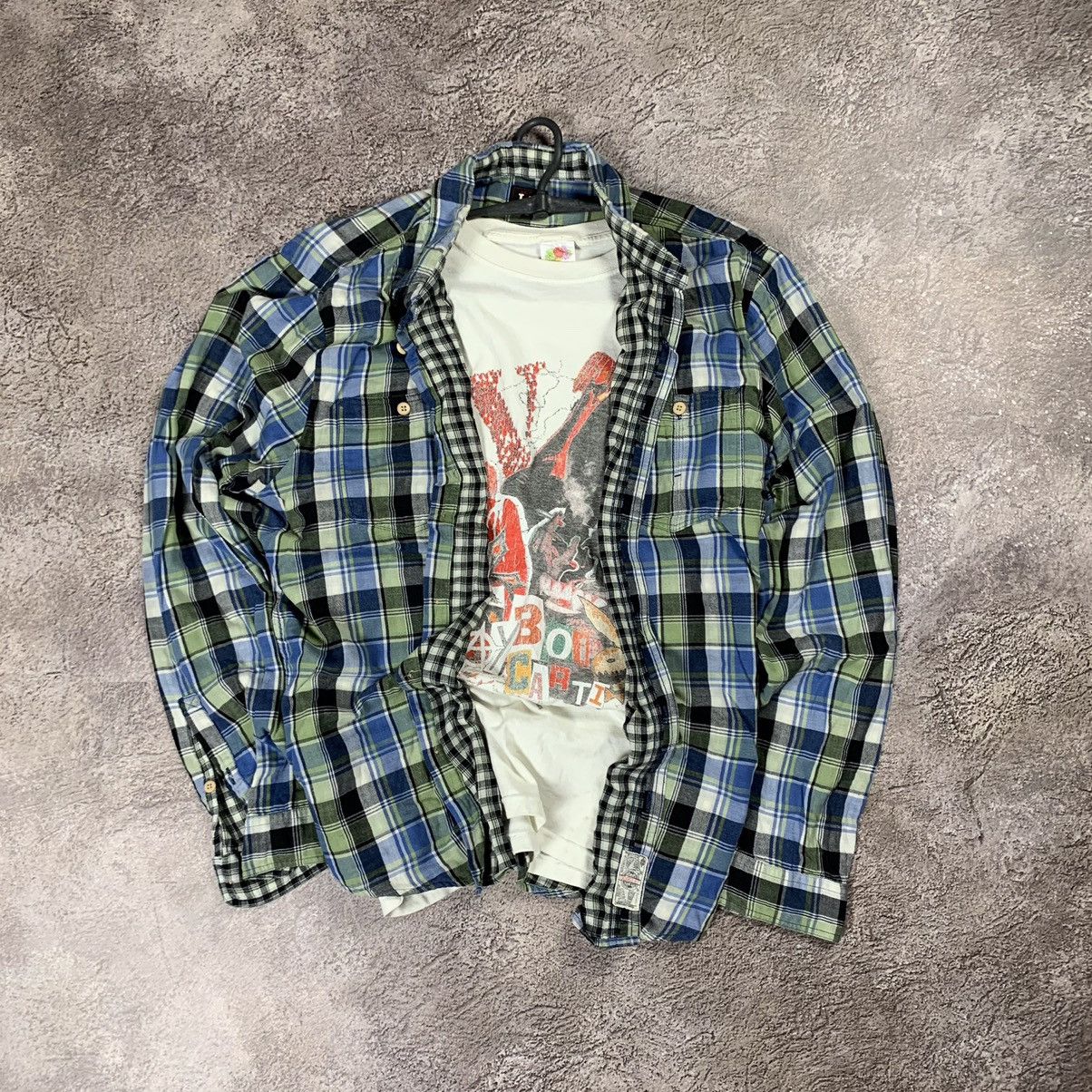 Vintage Vintage 90s Plaid Shirt Blue Checkered Oversized Grunge XL Size US XL / EU 56 / 4 - 1 Thumbnail