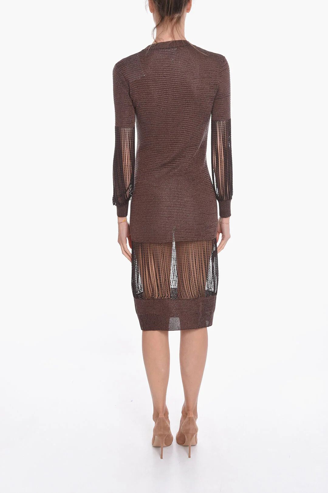 Bottega Veneta og1mm0426 Viscose Lamé Knit Midi Dress in Brown Size M / US 6-8 / IT 42-44 - 2 Thumbnail