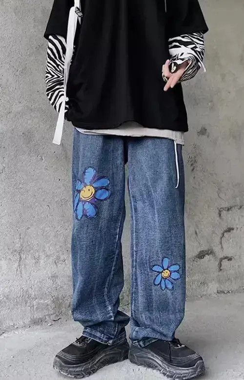 Japanese Brand × Jean × Vintage Flowers denim jeans streetwear Size US 33 - 2 Thumbnail