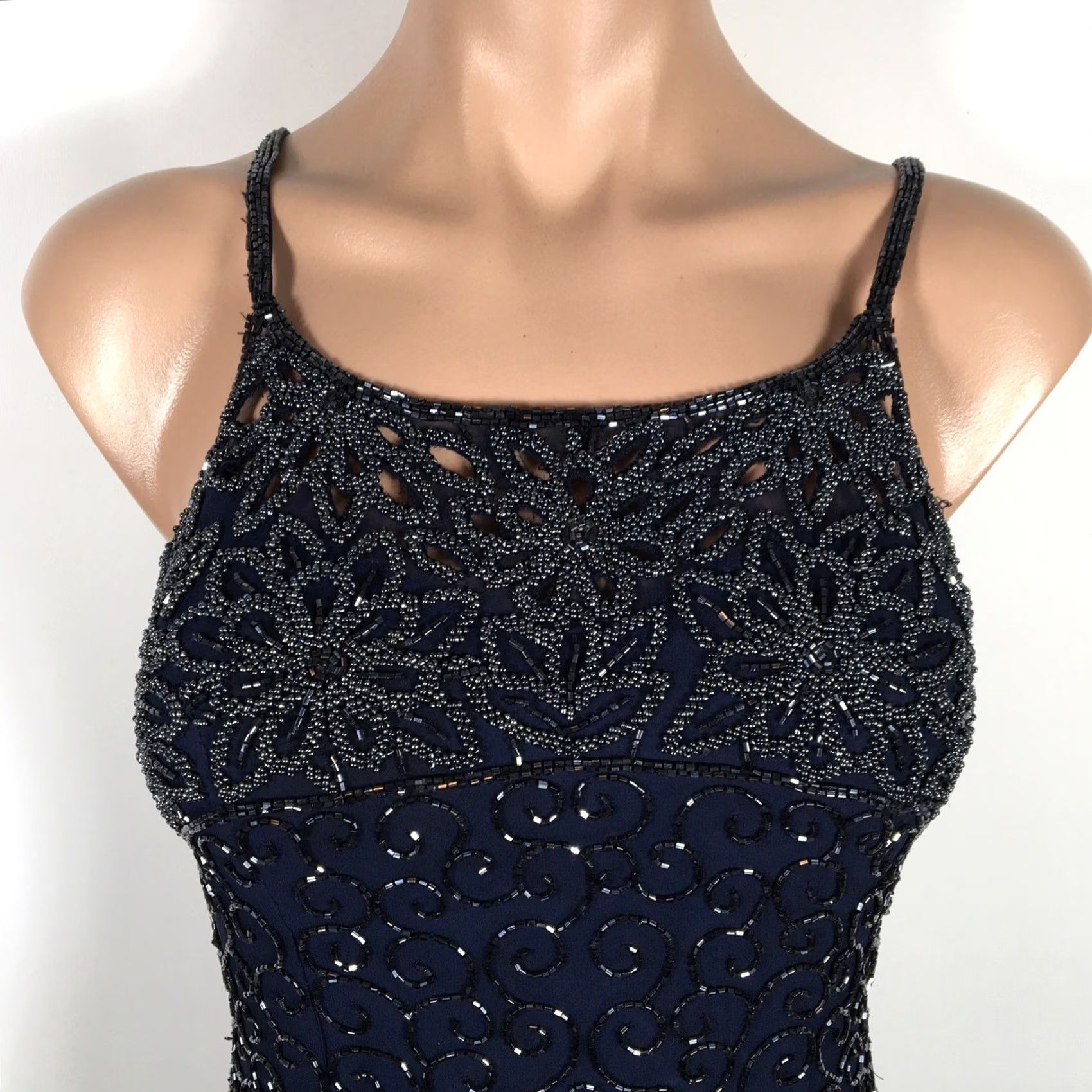 Vintage VINTAGE Scala Long Silk Beaded Open Sequin Square Neck Blue Gown M Dress, Ball Gown, A-Line, Formal, Women's Velvet Blue Silk, Vintage Scala Size M / US 6-8 / IT 42-44 - 3 Thumbnail