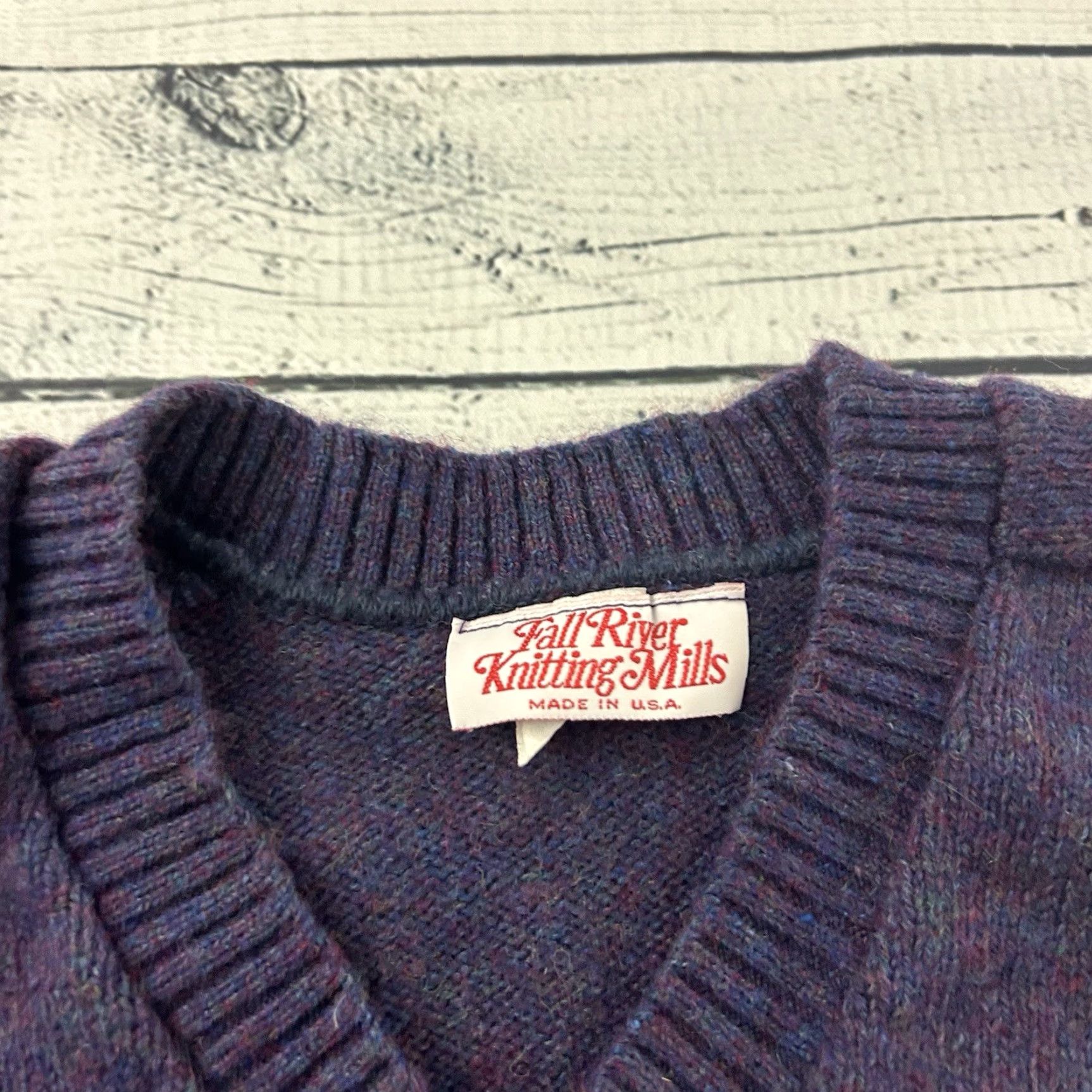 Vintage VINTAGE Fall River Knitting Mills USA Wool Blend V Neck Sweater Men XL Purple Shirt Wool Knit Pullover 80s? Size US XL / EU 56 / 4 - 2 Thumbnail