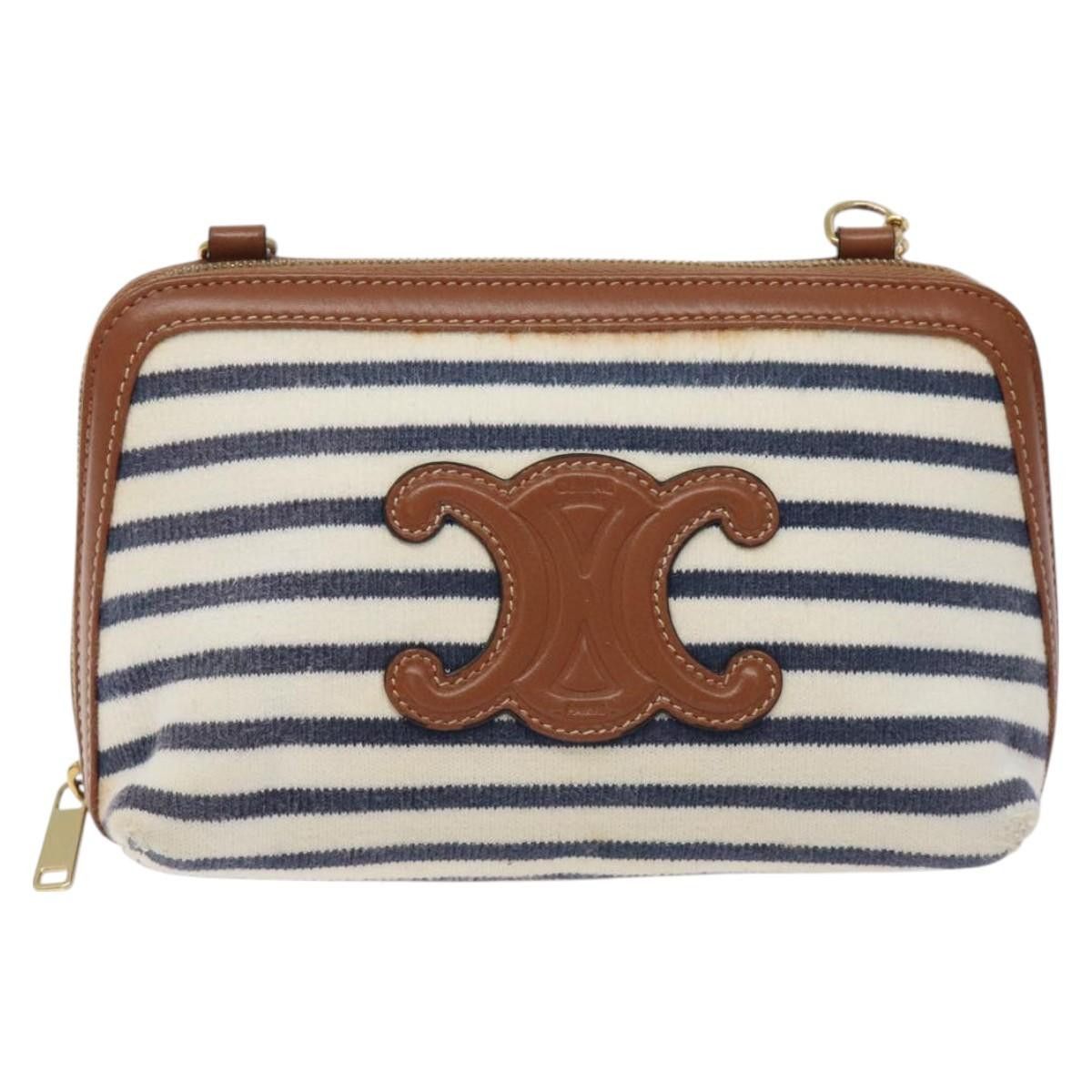 Celine CELINE Triomphe Chain Shoulder Bag Cotton White Navy Gold Size ONE SIZE - 2 Thumbnail