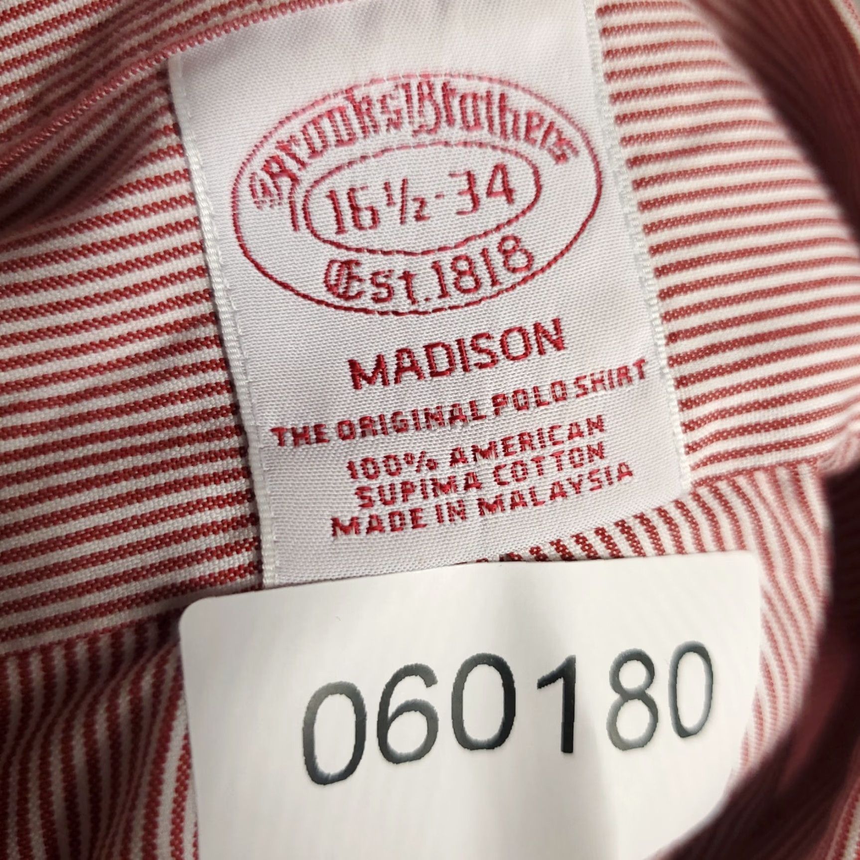 Brooks Brothers Brooks Brothers Shirt Men's 16.5 Red Striped Madison Dress Long Sleeve Button-Down Non-Iron Cotton Mens Shirt Size 42R - 7 Thumbnail
