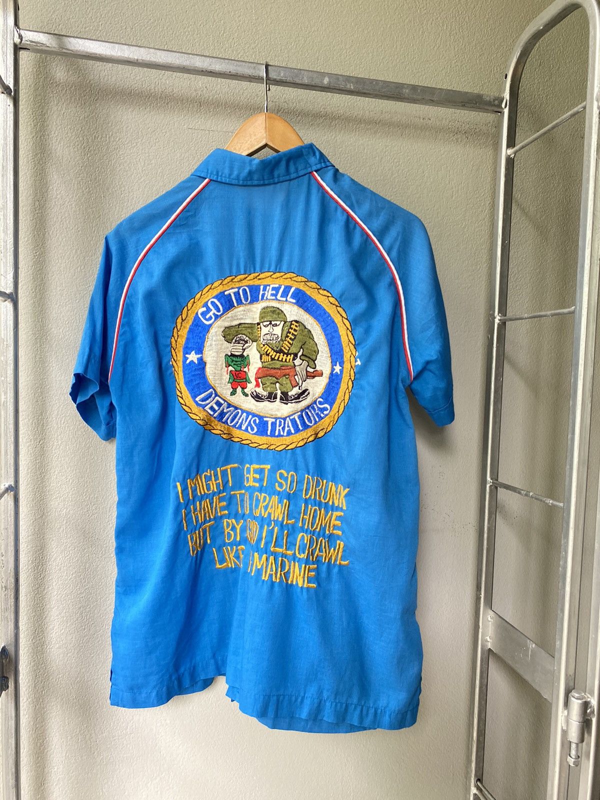 Vintage Go to hell demonstrators embroidery bowling shirt Size ONE SIZE - 4 Thumbnail