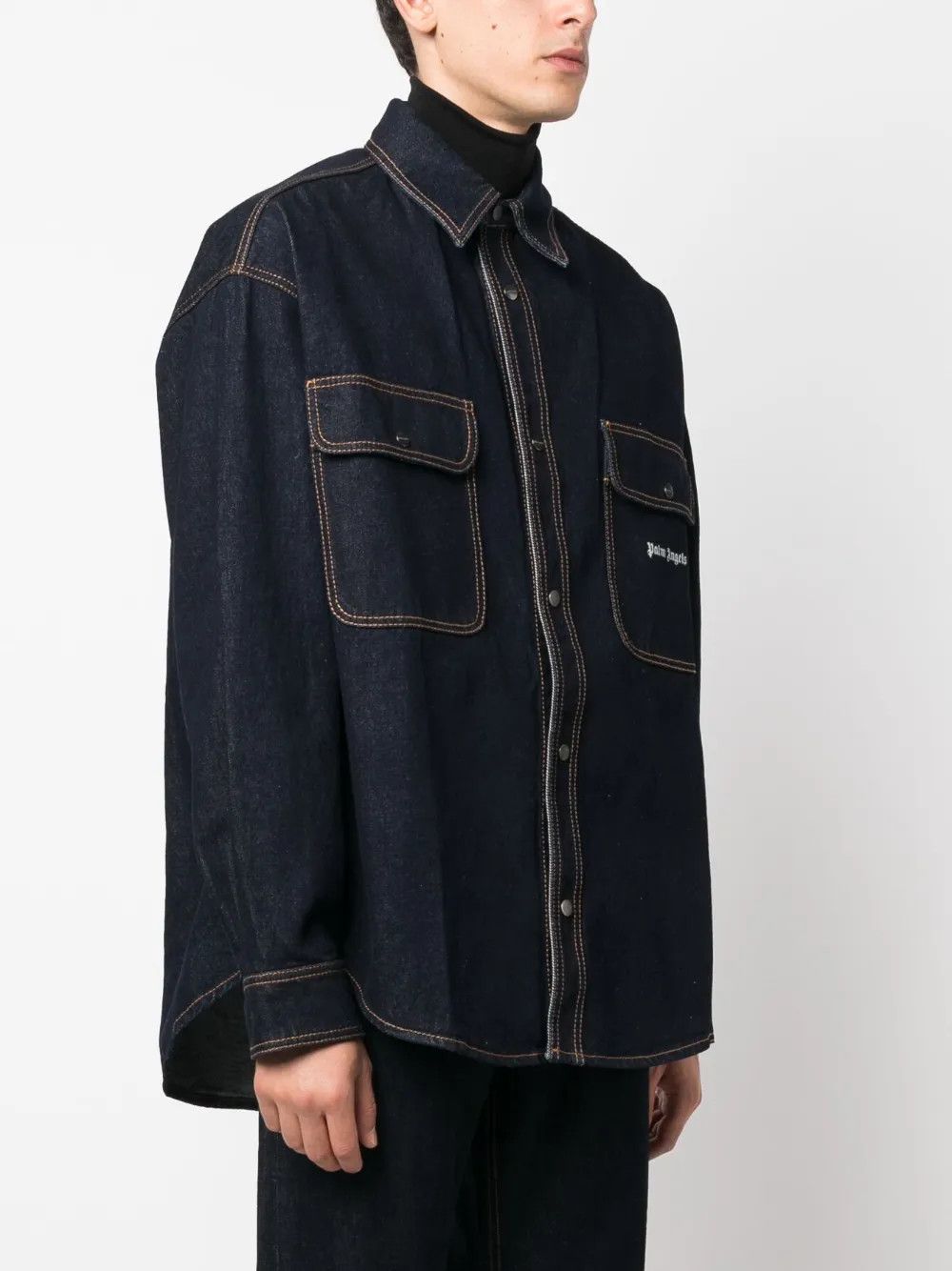 Palm Angels o1y0325 Logo Denim Shirt in Dark Blue Size US XS / EU 42 / 0 - 3 Thumbnail