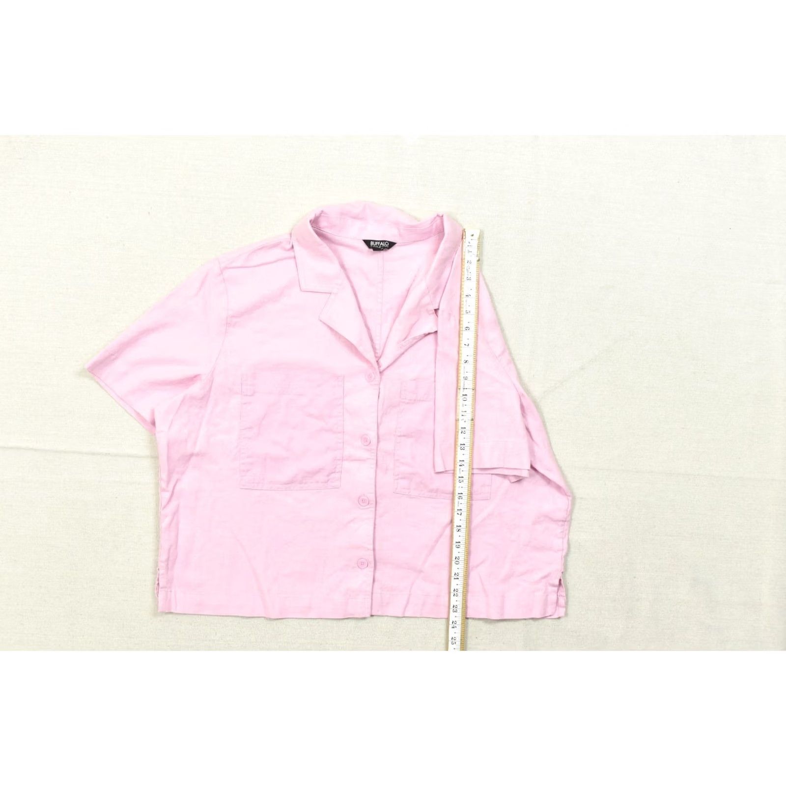 Buffalo David Bitton VINTAGE: No Buffalo Jeans Women's 2XL Pink Linen Viscose Short Sleeve Button-Up Cam Shirt Casual Summer Spring Fall Womens Size 40" / US 18 - 3 Thumbnail