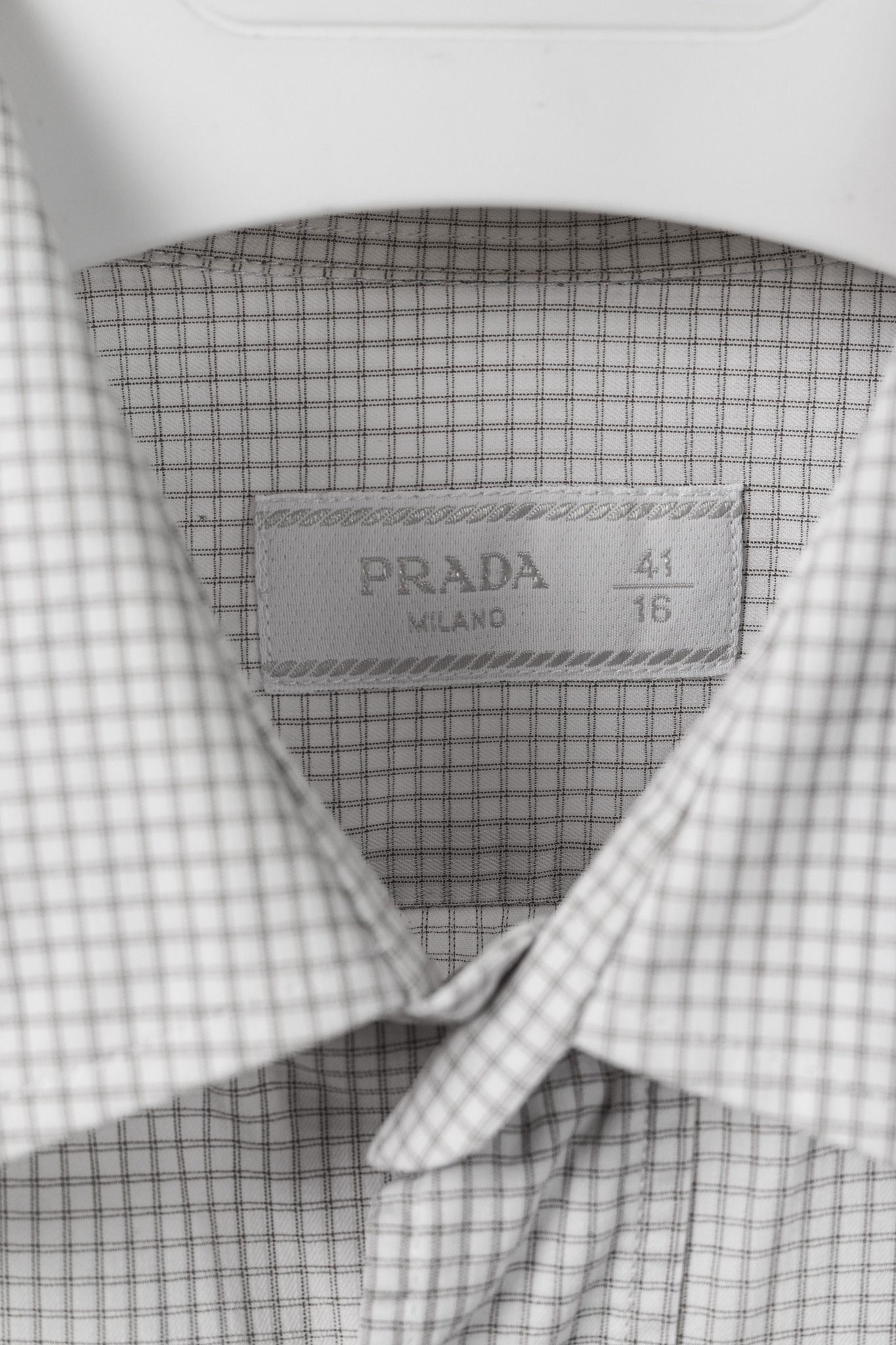Prada Prada 2015 Small Check White & Taupe Cotton Button-Up Oxford Size US S / EU 44-46 / 1 - 4 Thumbnail