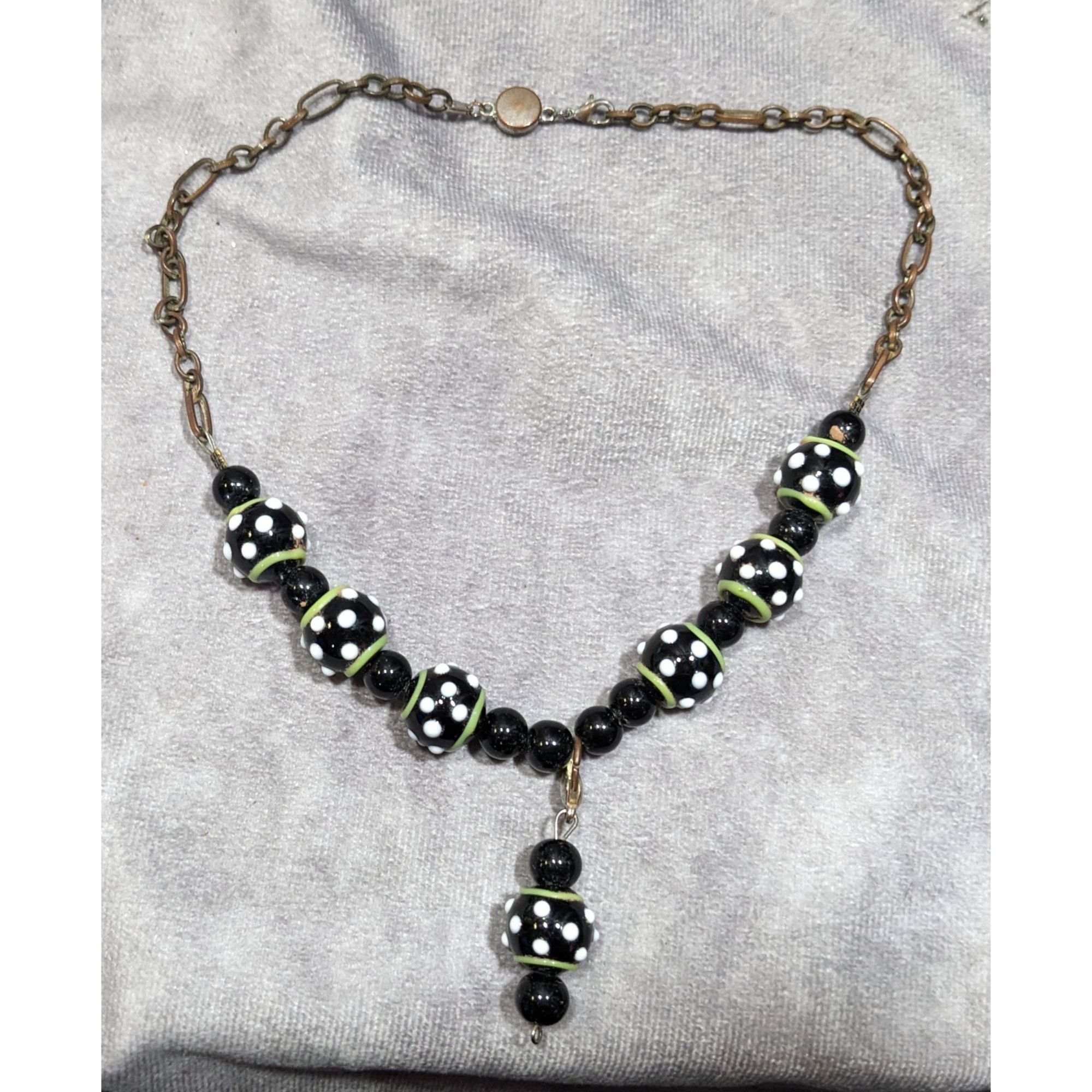 Handmade Quirky Handmade Black White And Green Glass Necklace Size ONE SIZE - 5 Thumbnail