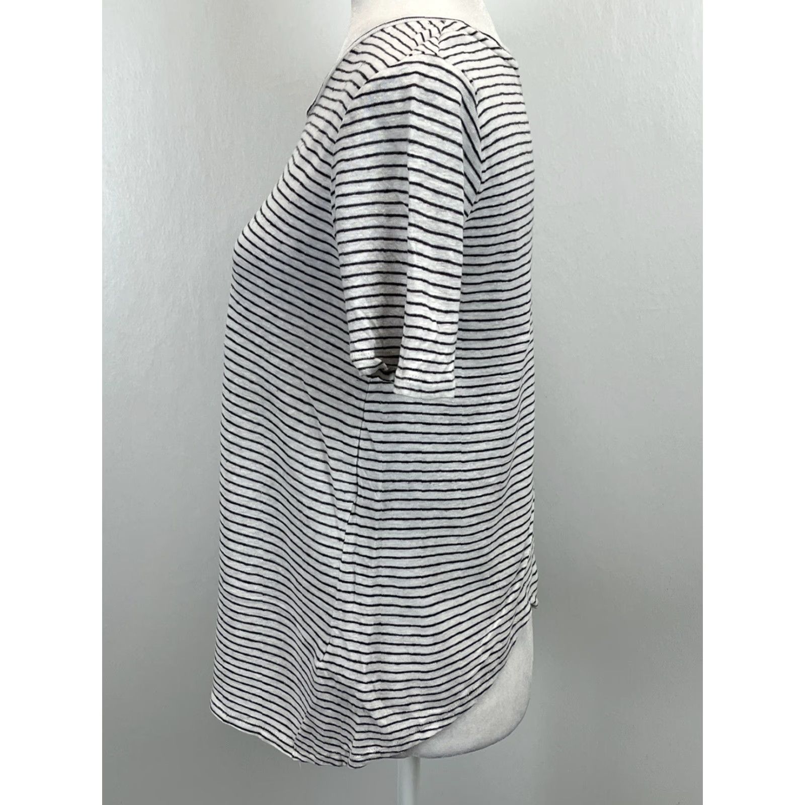 Banana Republic WOMENS Banana Republic Striped Linen Blend T-Shirt Size S White & Black Casual Size S / US 4 / IT 40 - 2 Thumbnail