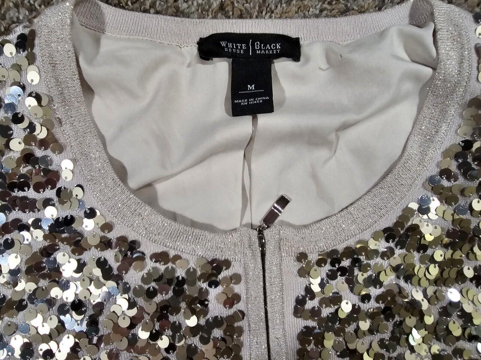 Designer White House Black Market Sequin Holiday Sweater M Full Zip Size M / US 6-8 / IT 42-44 - 3 Thumbnail