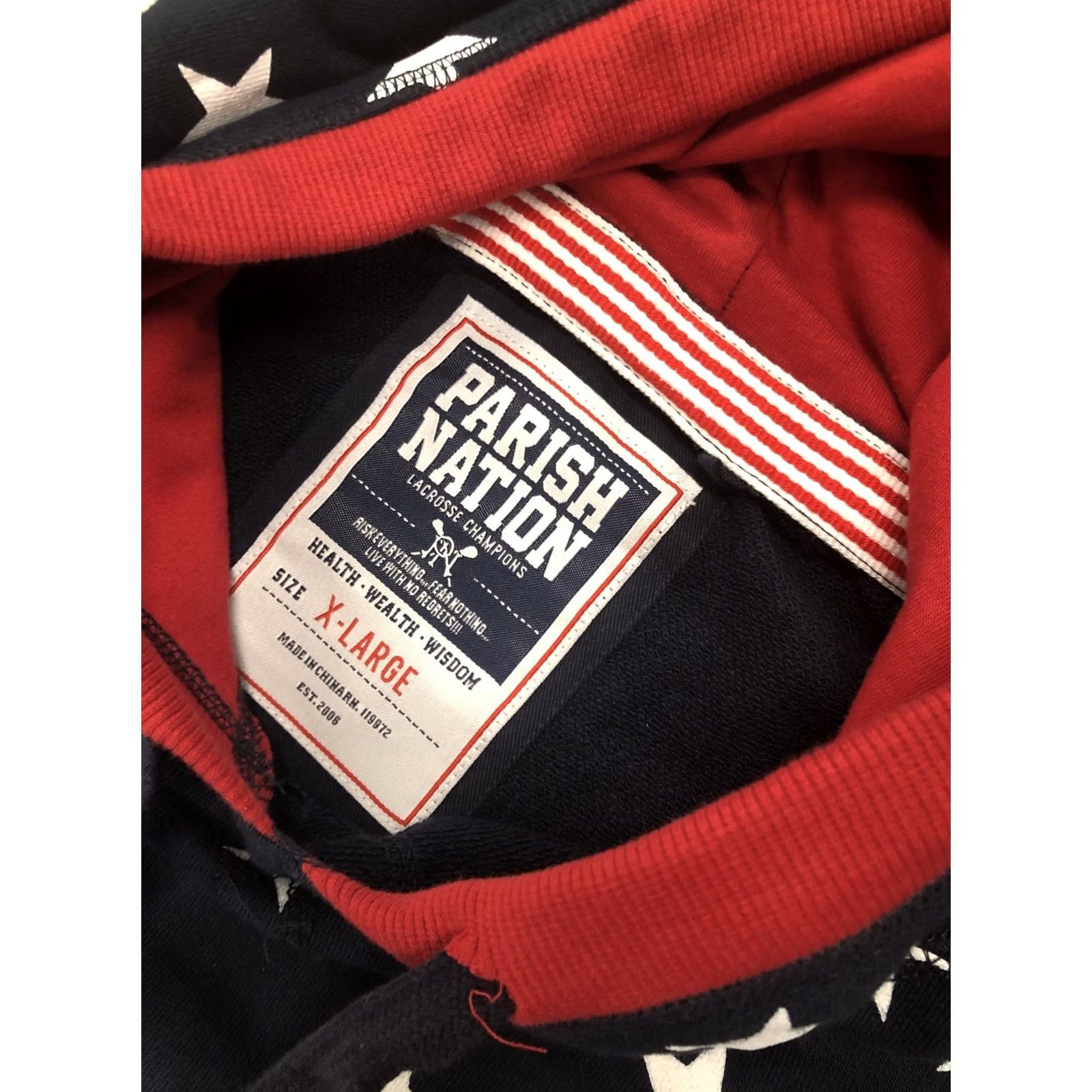 Vintage Parish Nation Hoodie Red White Blue Stars Flag Jacket Mens XL Lacrosse Champion Size US XL / EU 56 / 4 - 3 Thumbnail