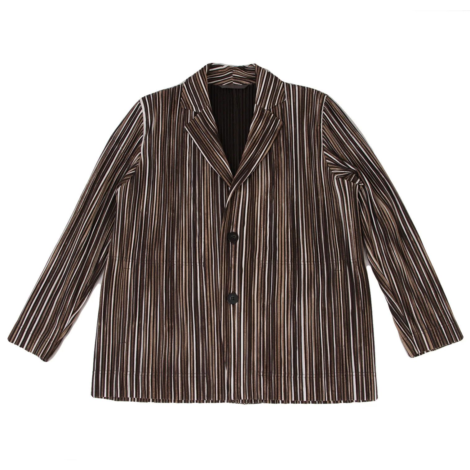 Issey Miyake Stripe Pleats 2B Jacket in Brown, White, and Black Size US S / EU 44-46 / 1 - 1 Thumbnail