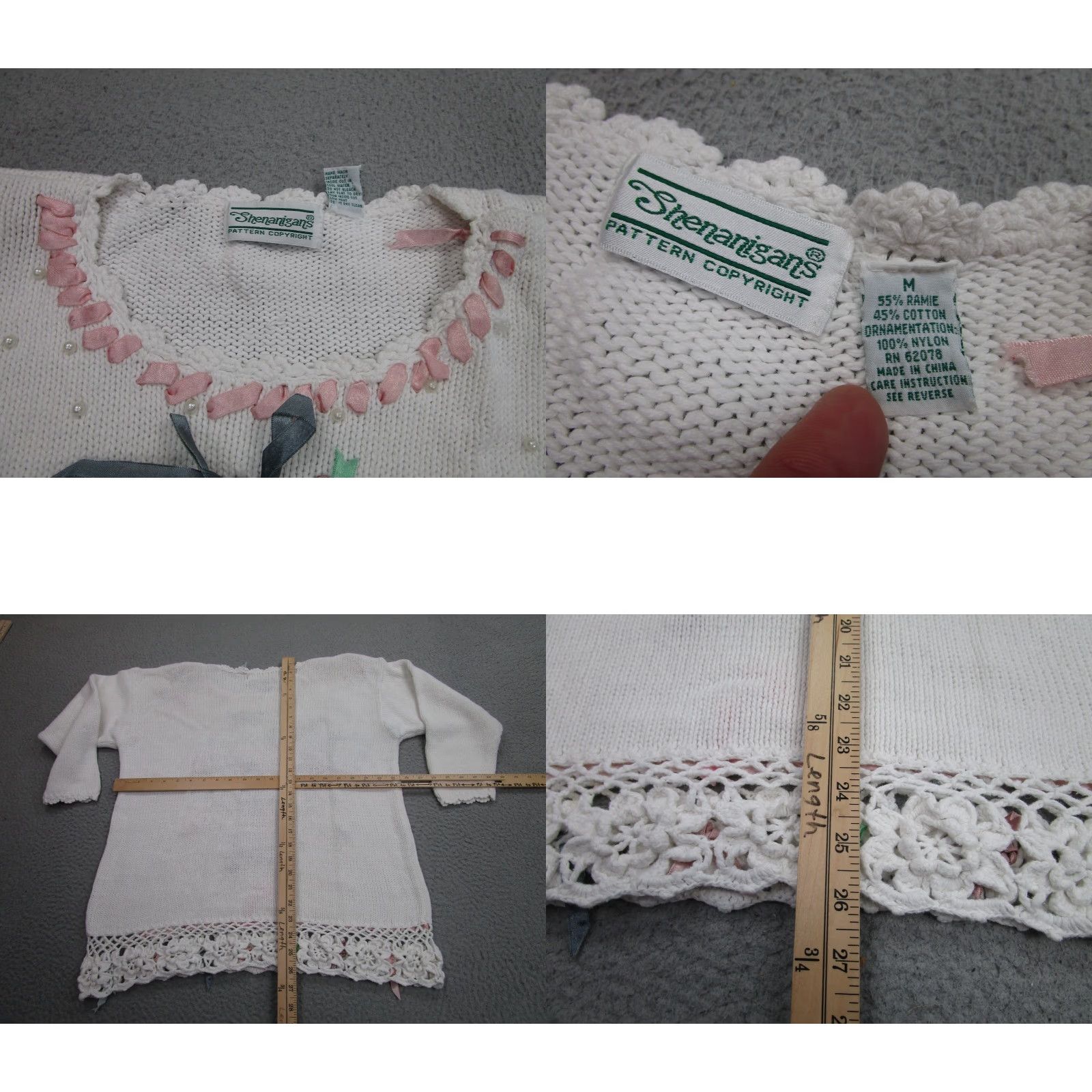 Vintage VINTAGE Shenanigans Floral Embroidered Knit Sweater Womens M White Crew Neck Long Sleeve Pullover Casual Flower Retro Crochet Lace Embroidered Size M / US 6-8 / IT 42-44 - 8 Thumbnail