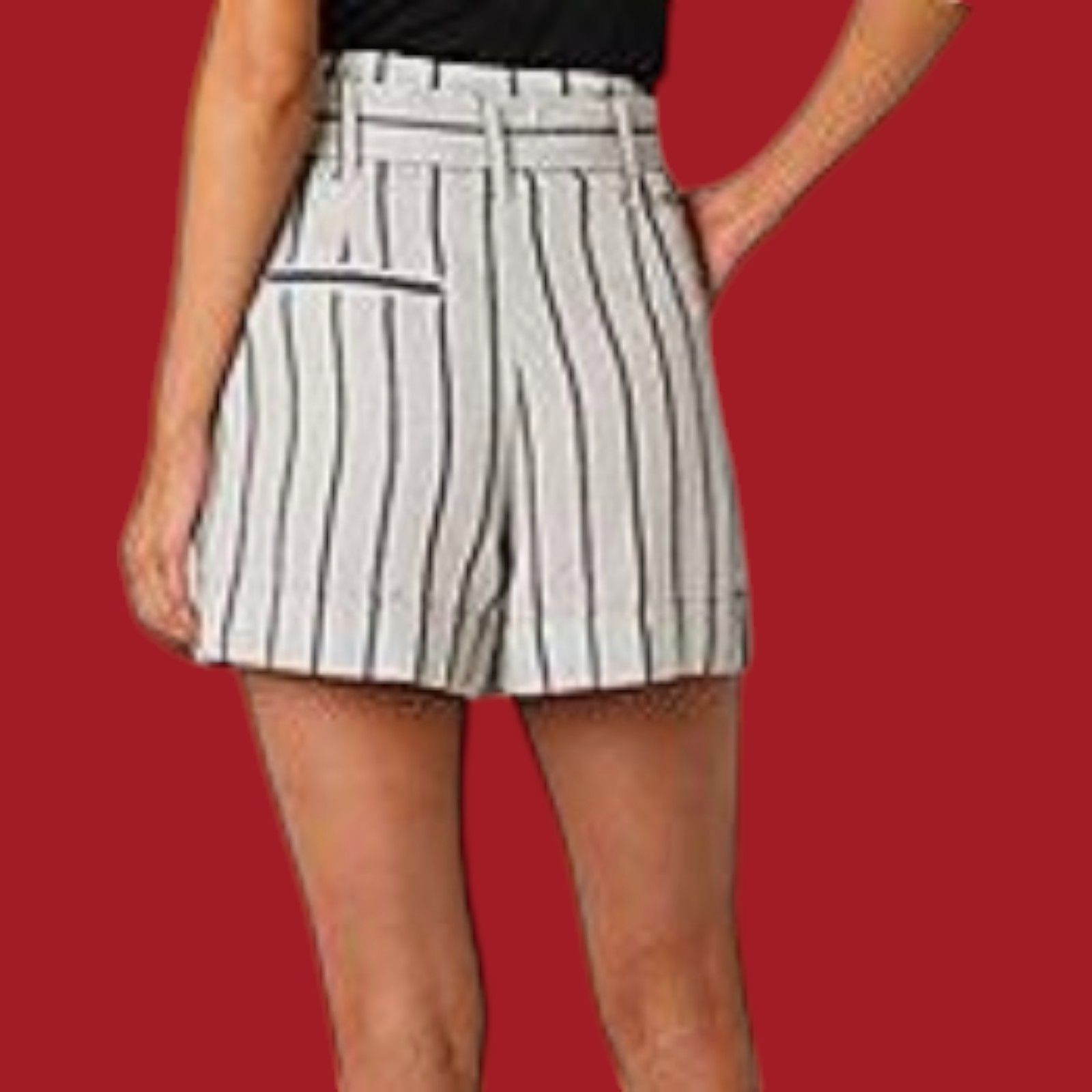 Worthington Worthington - Women's Striped Belted Shorts - Beige - 18 Size 40" / US 18 - 4 Thumbnail