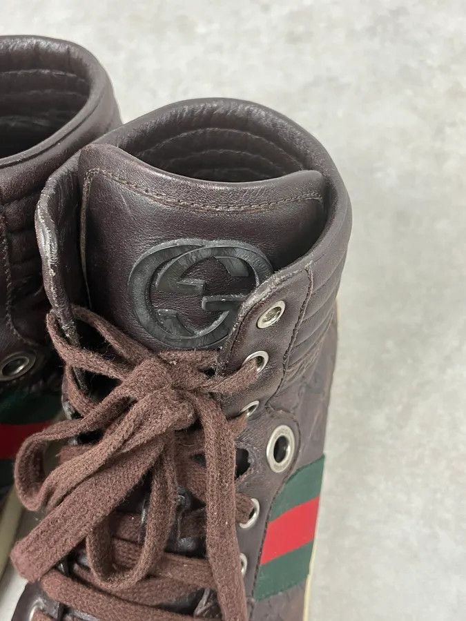 Gucci 2000s Gucci Brown Signature Monogrammed Leather High Sneakers Size US 7 / EU 40 - 10 Thumbnail
