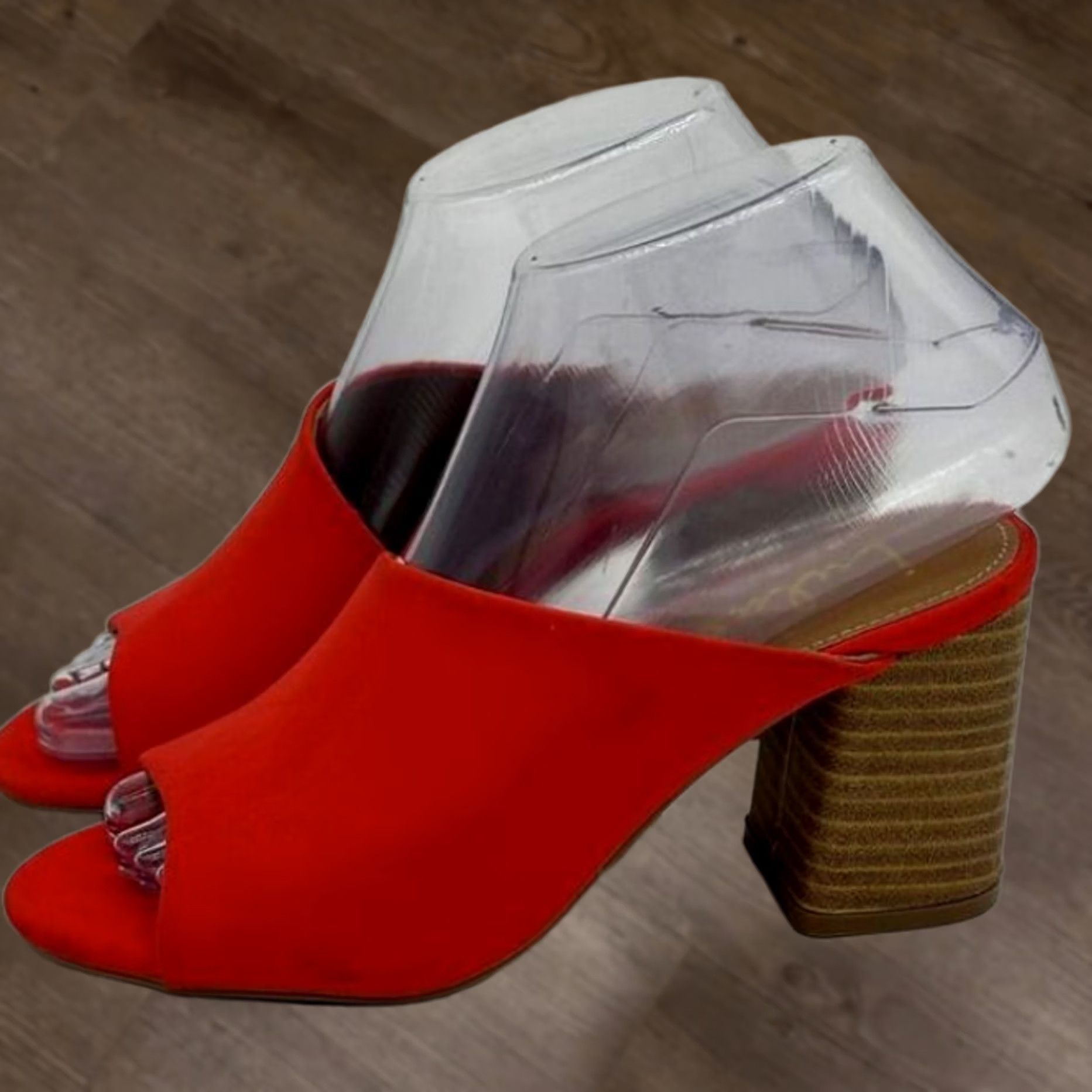 Lulus Lulus Heels Mules Womens 5.5 Red Peep Toe Slip On Comfort Blocked High Heel New Size US 6 / IT 36 - 1 Thumbnail