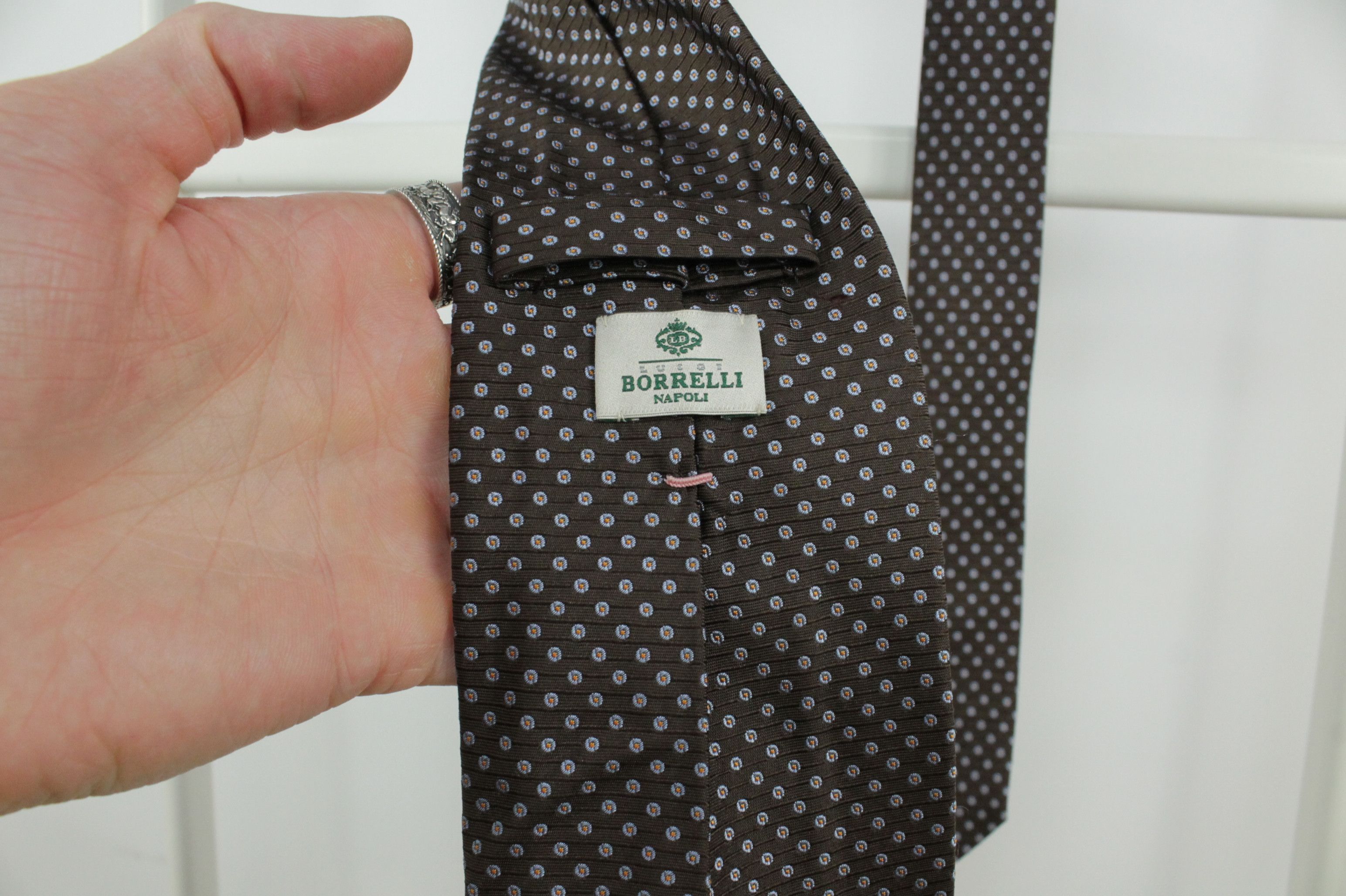 Luigi Borrelli Luigi Borrelli Polka Dot Tie Brown Silk Tie Size ONE SIZE - 3 Thumbnail