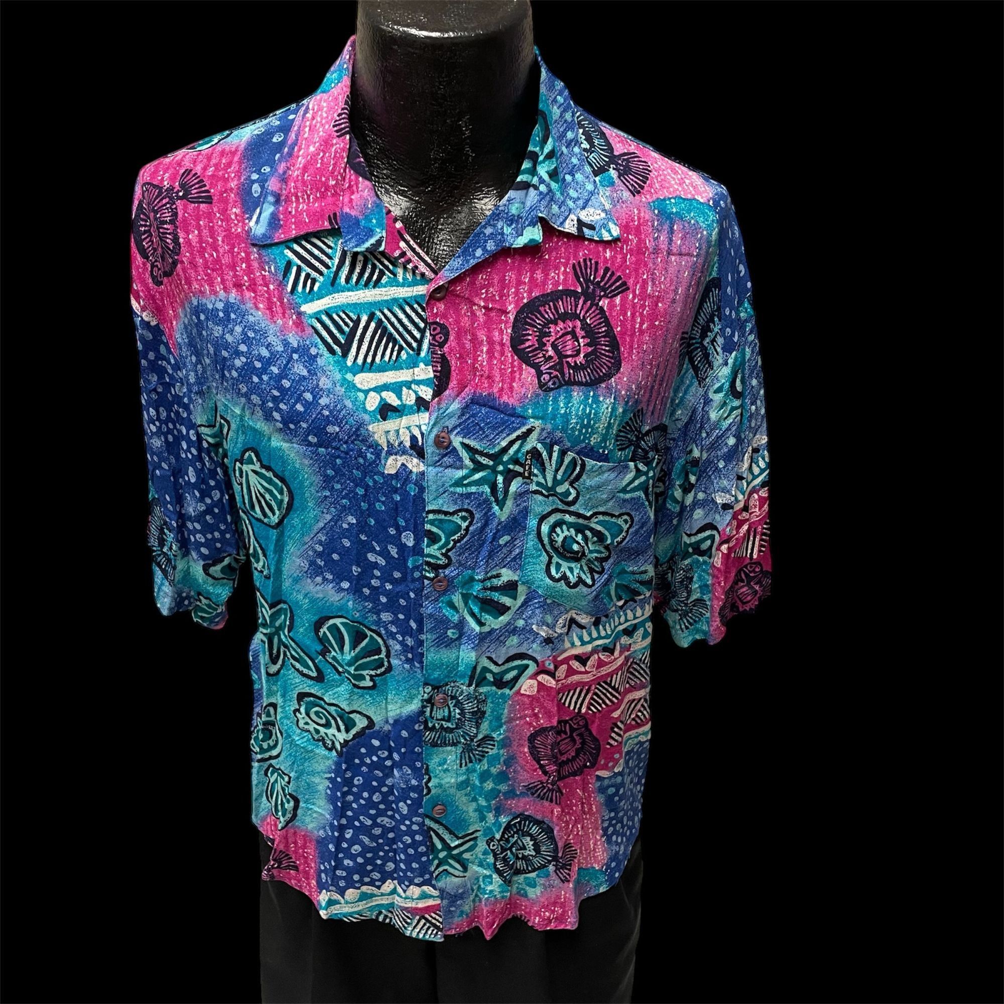 Other Vtg Cafe Blue SEASHELL Ocean Tropical Hawaiian Shirt Size US M / EU 48-50 / 2 - 1 Thumbnail