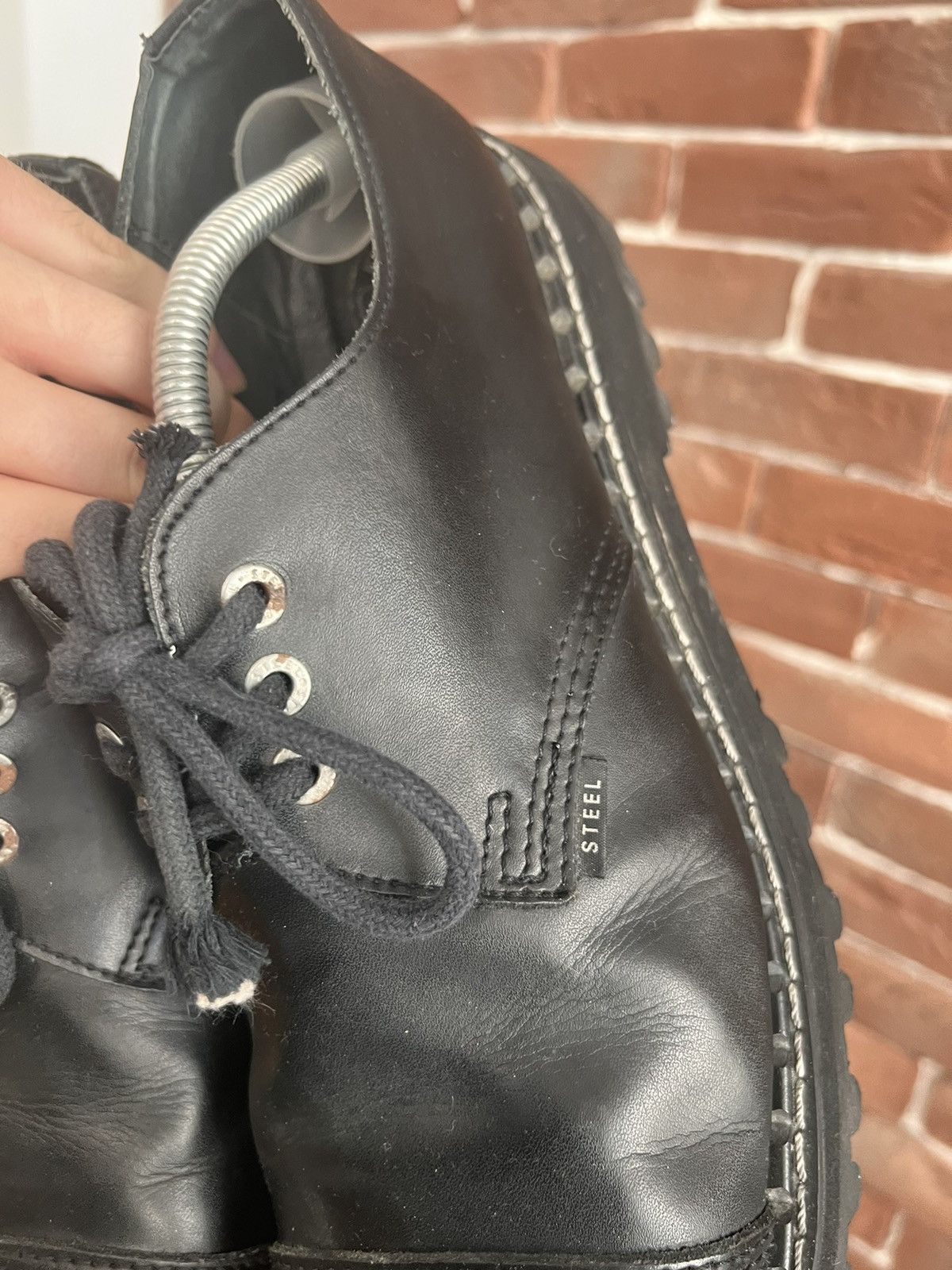 Leather Rare Vintage Steel Avant Garde Platform Derby Leather Boots Size US 12.5 / EU 45-46 - 5 Thumbnail