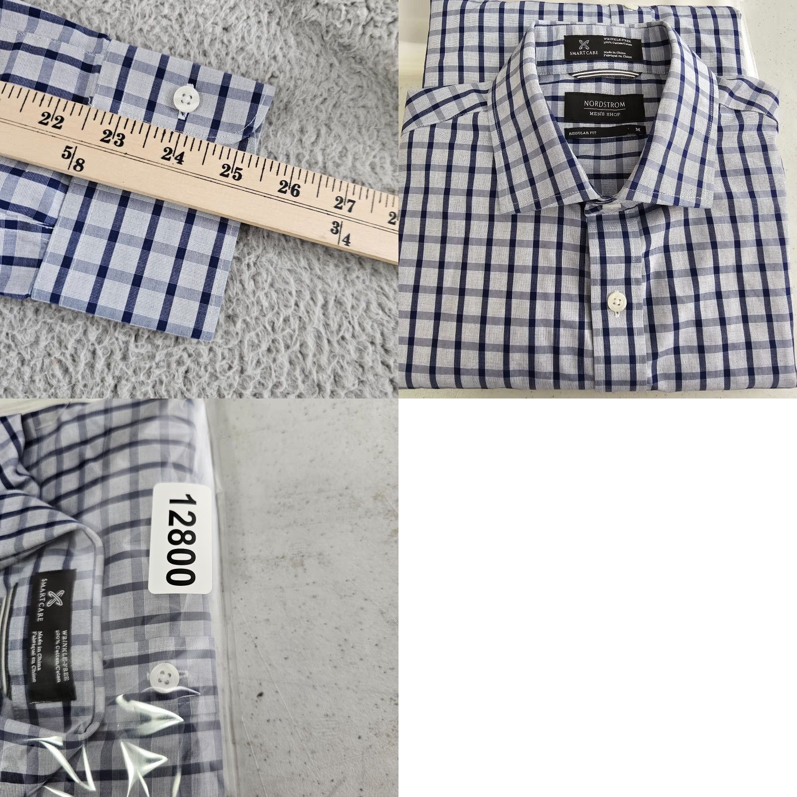 Nordstrom Nordstrom Shirt Mens M Navy Check Regular Fit Cotton Travel Button Up Shirt Size US M / EU 48-50 / 2 - 8 Thumbnail