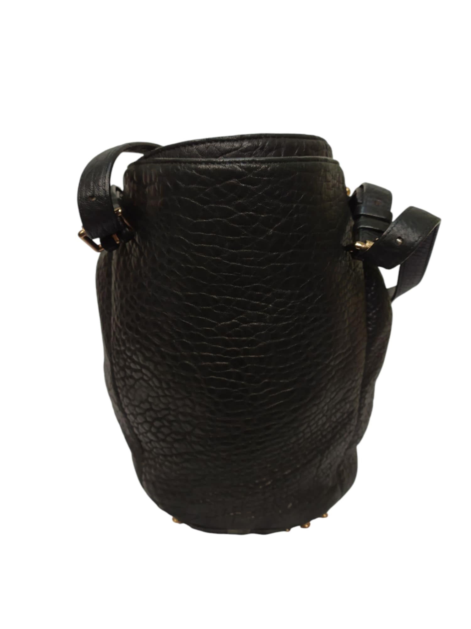 Alexander Wang × Genuine Leather Alexander Wang Diego Black Pebbled Leather Bucket Bag Size ONE SIZE - 3 Thumbnail