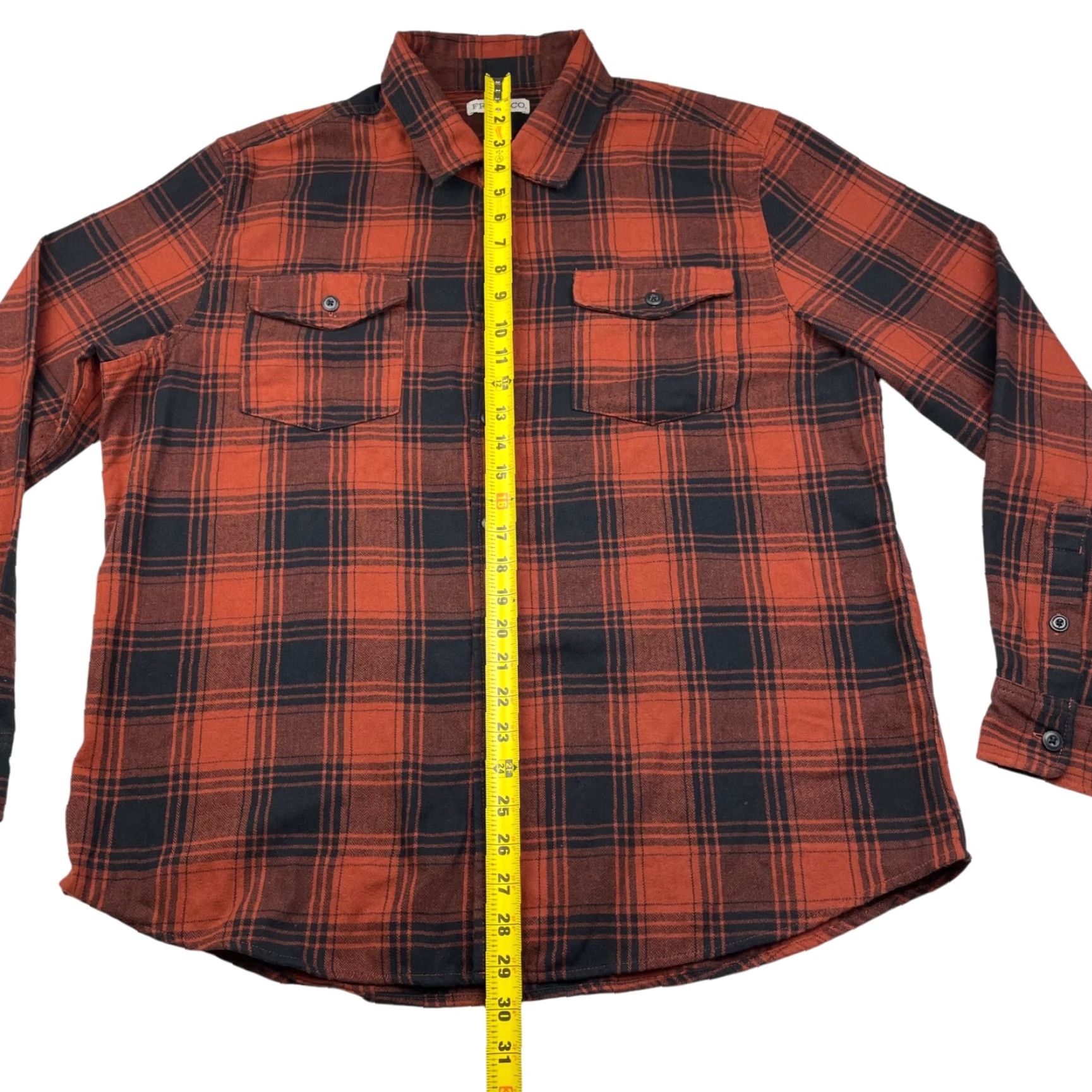 Frye and Co Men’s Flannel Button Work Shirt Brown/Black Plaid XL