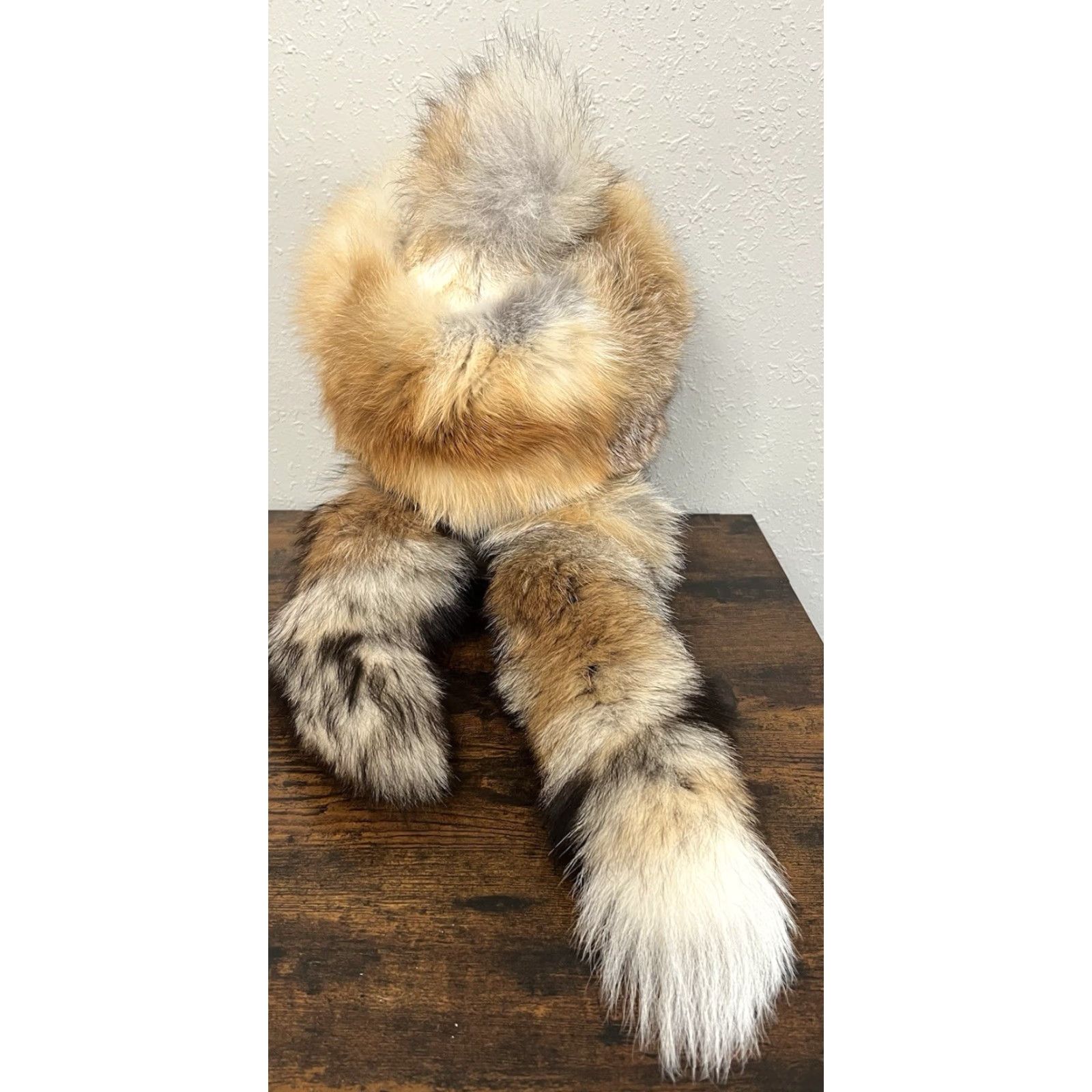 Vintage Sod Fur Trapper Hat Ushanka Style Double Tail Ears Red fox OS Unisex Adults Winter Fur Ear Flap Vintage Retro Mongolian Holiday Casual Travel Size ONE SIZE - 5 Thumbnail