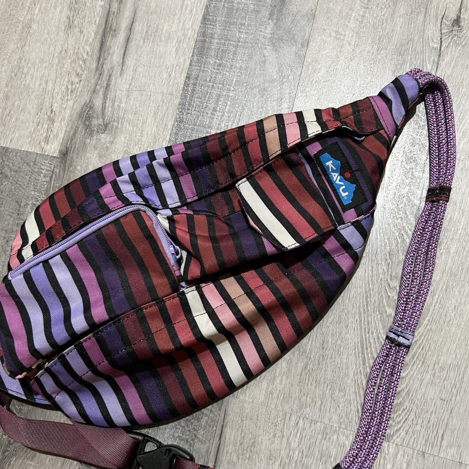 KAVU KAVU Crossbody Rope Sling Purple Stripe Shoulder Bag Purse Size ONE SIZE - 2 Thumbnail