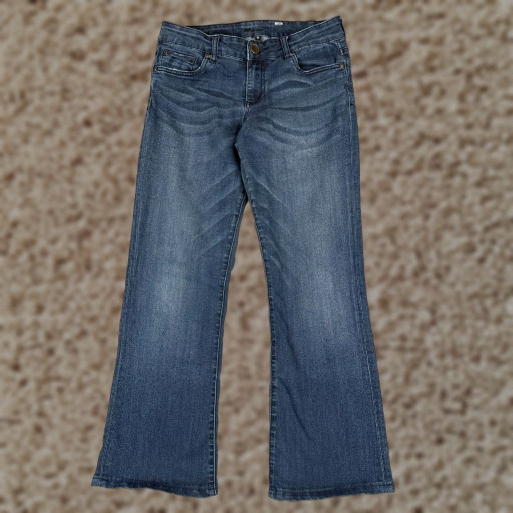 Vintage KUT from the Kloth Jeans Women's 10 Blue Denim Mid Rise Boot 30x28 Regular Stretch Distressed Embroidered Logo Size 27" / US 4 / IT 40 - 1 Thumbnail
