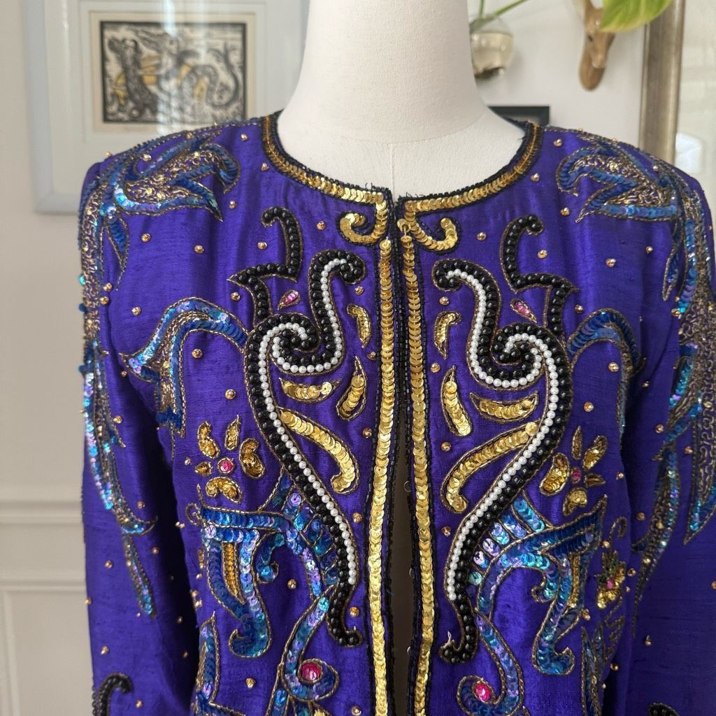 Vintage Vintage 80s Hudson’s Silk Purple Gold Bling Cropped Bolero J Size M / US 6-8 / IT 42-44 - 3 Thumbnail