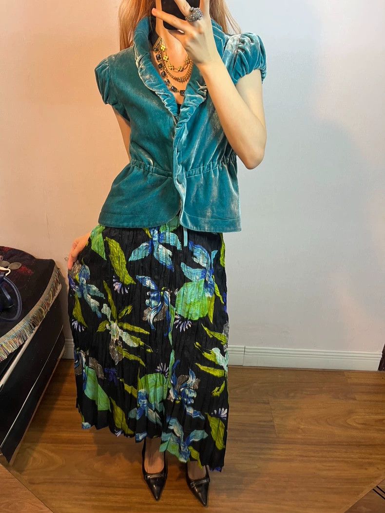 Issey Miyake Issey Miyake size:L Green plant pleated skirt Size 22" - 9 Thumbnail