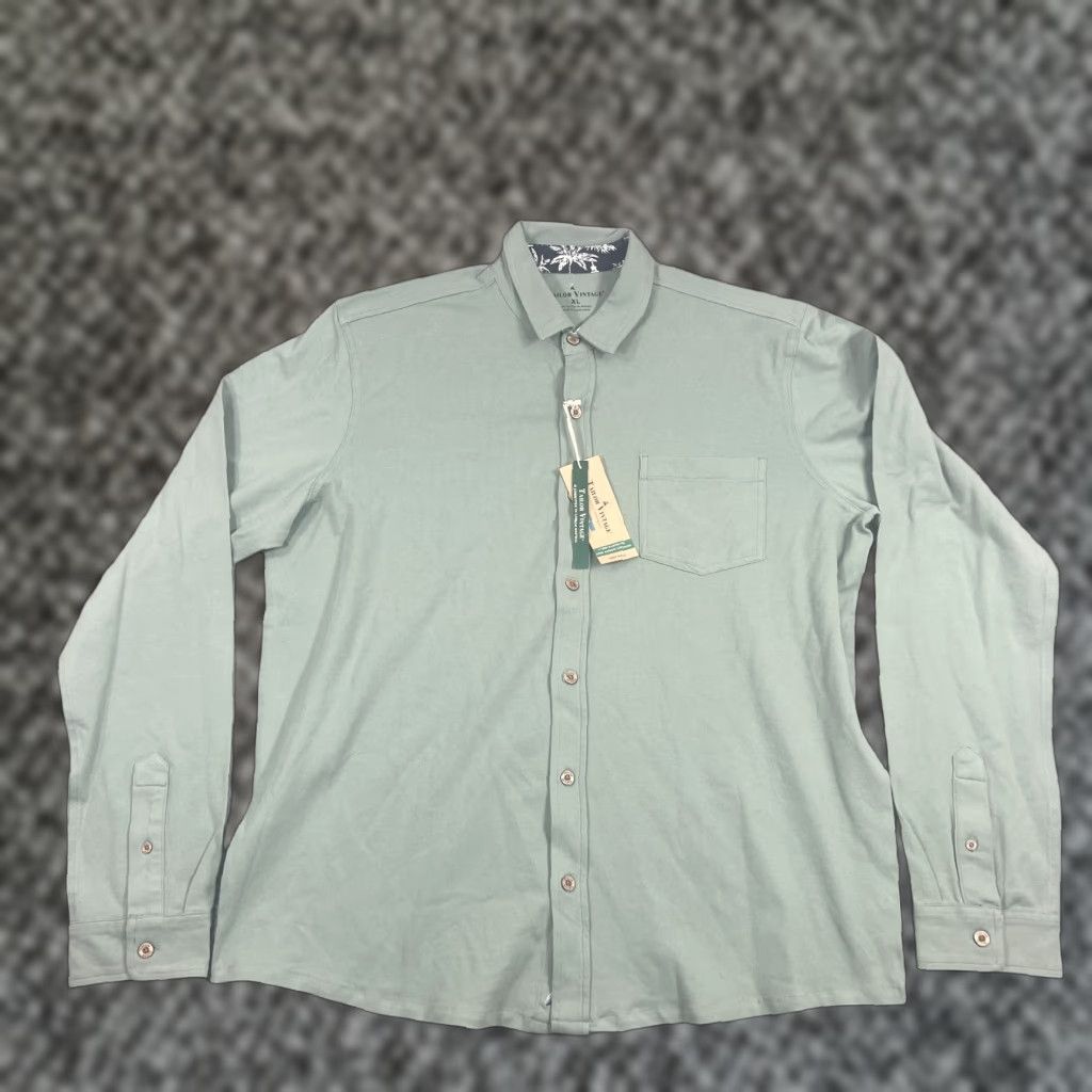 Vintage VINTAGE Tailor Vintage Shirt Men XL Button-Up Long Sleeve Green Cotton Blend Knit with Pockets Easy Care 90s Team? (Note: Remove uncertain items) Size US XL / EU 56 / 4 - 1 Thumbnail