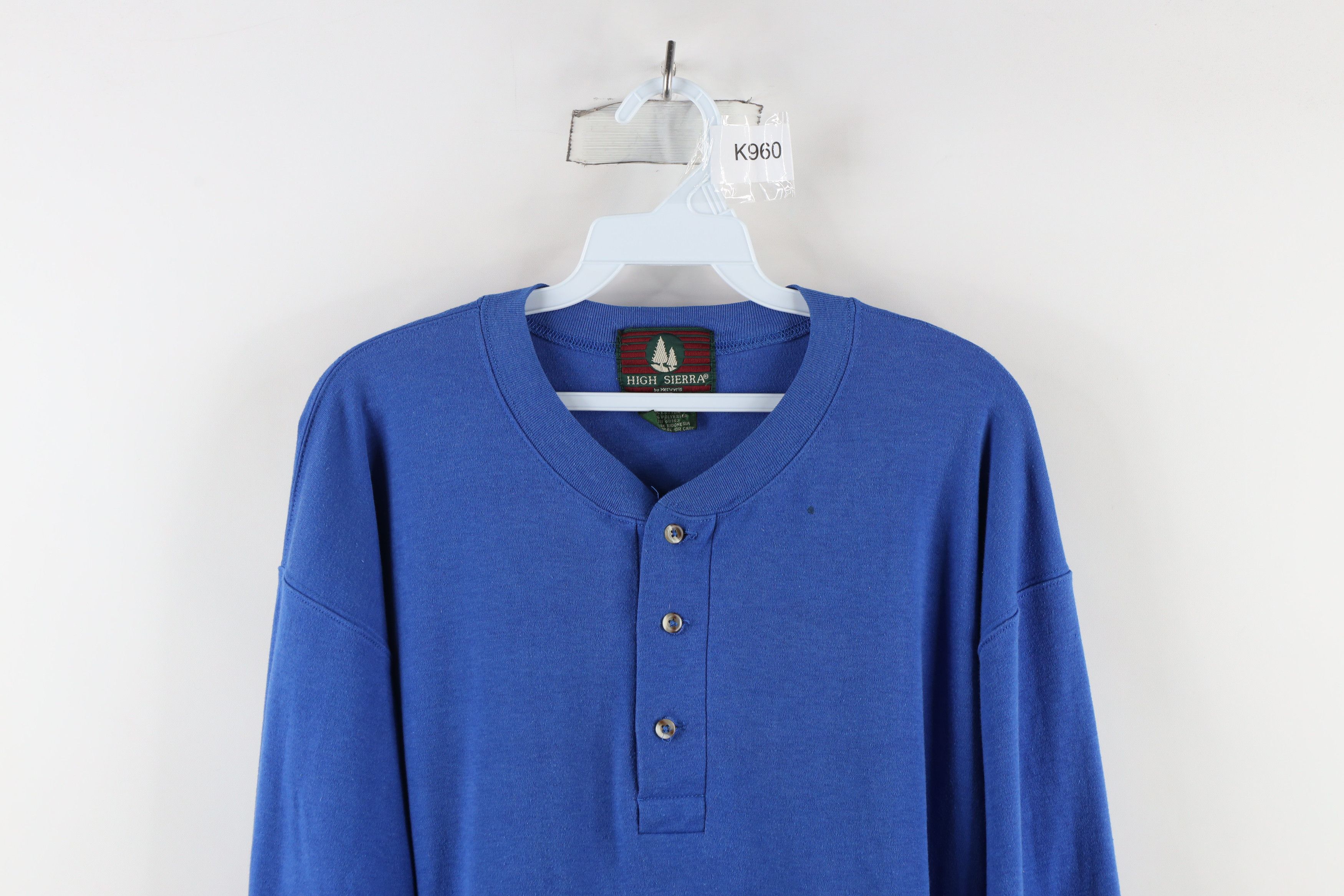 Vintage Vintage 90s Streetwear Long Sleeve Henley T-Shirt Royal Blue Size US XL / EU 56 / 4 - 2 Thumbnail