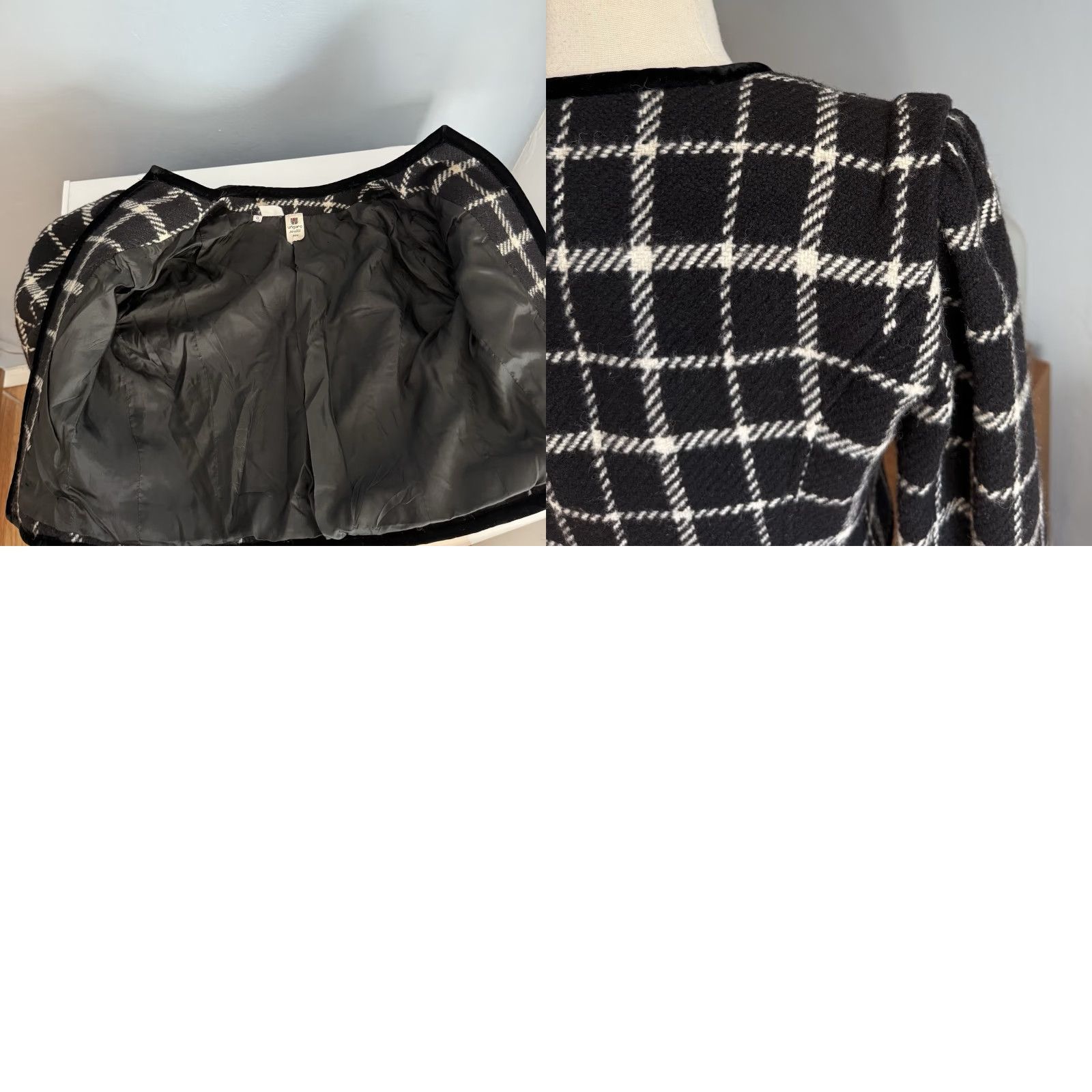 Vintage VINTAGE Emanuel Ungaro Parallele Paris Tweed Jacket Black White Check 80s Size 8 Wool Velvet Trim Womens/Mens Size S / US 4 / IT 40 - 8 Thumbnail