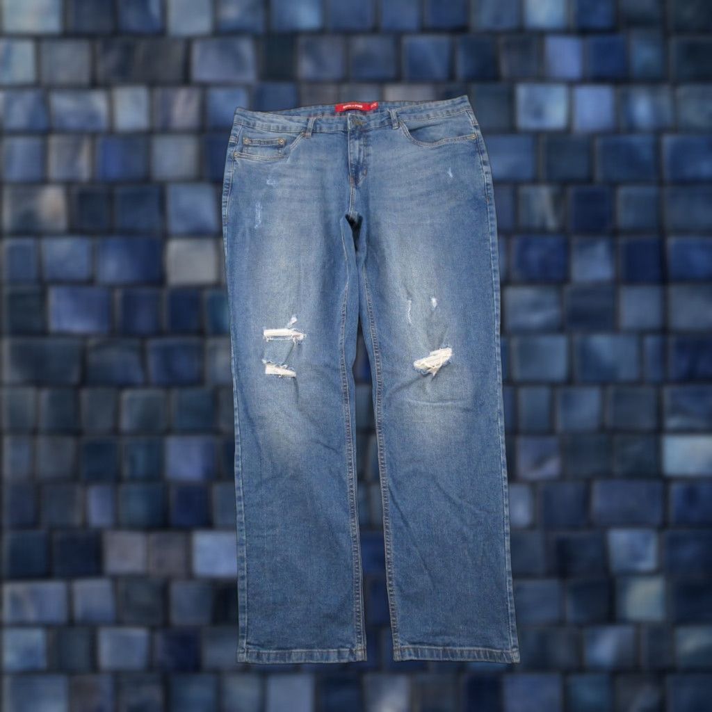 Ring Of Fire Ring Of Fire Jeans Men's Straight Taper Blue Stretch Denim Size 36x30 Distressed Size US 36 / EU 52 - 1 Thumbnail