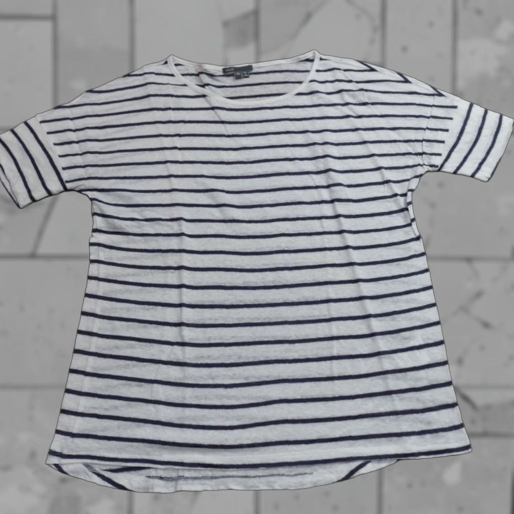 Vince Vince Womens Shirt XS White Crewneck Linen Breton Stripe Short Sleeve T-Shirt Womens XS White Linen Breton Stripe Vince Shirt Size XS / US 0-2 / IT 36-38 - 1 Thumbnail