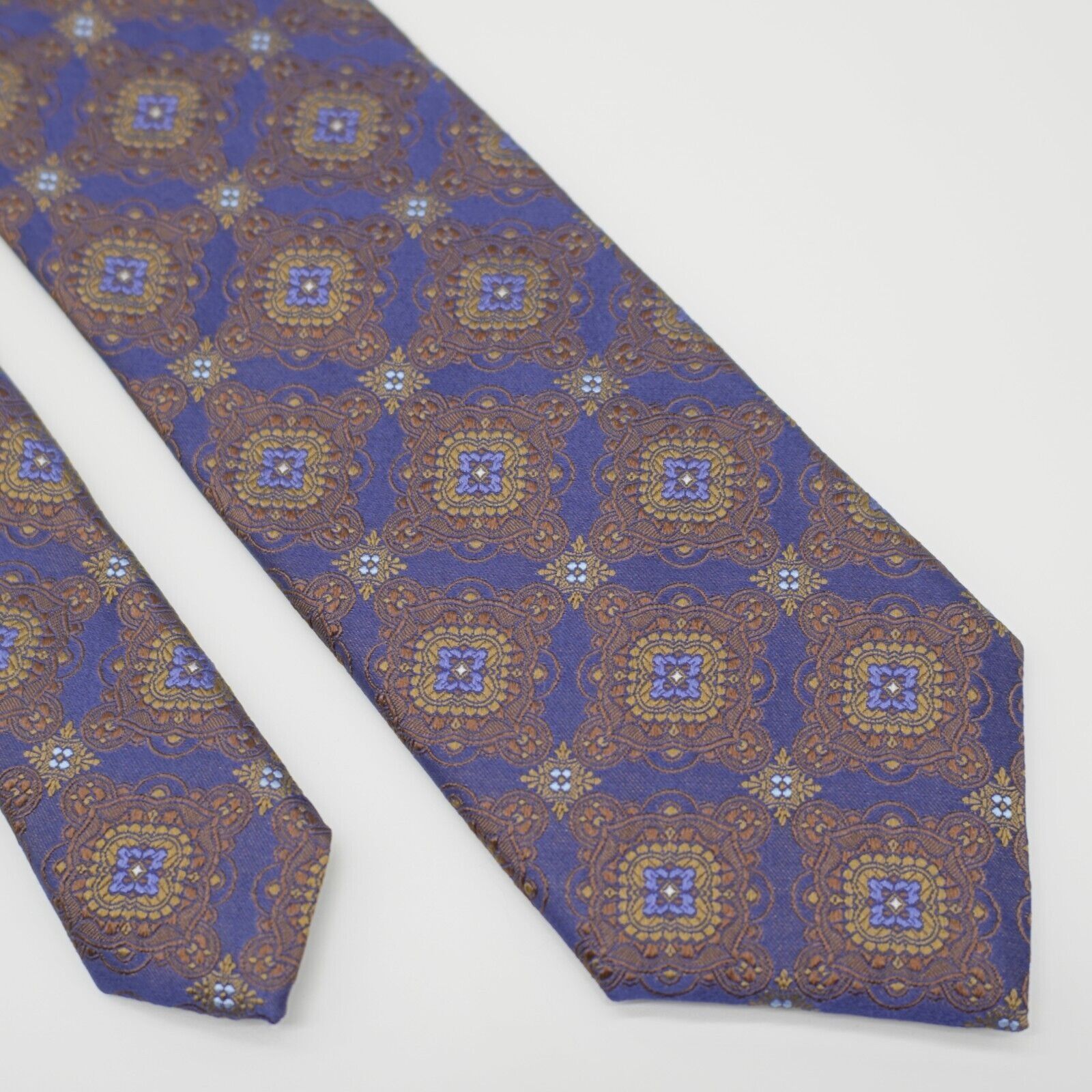 Canali Canali Blue Brown Woven Floral Geometric Silk Tie Size ONE SIZE - 1 Thumbnail
