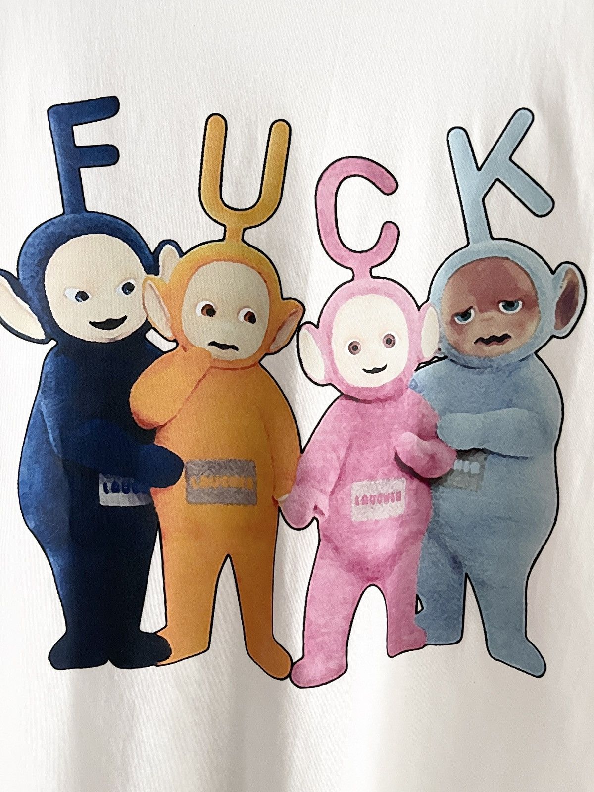 Japanese Brand STEAL! 2000s Teletubbies FUCK Family Characters Tee (L) Size US L / EU 52-54 / 3 - 3 Thumbnail