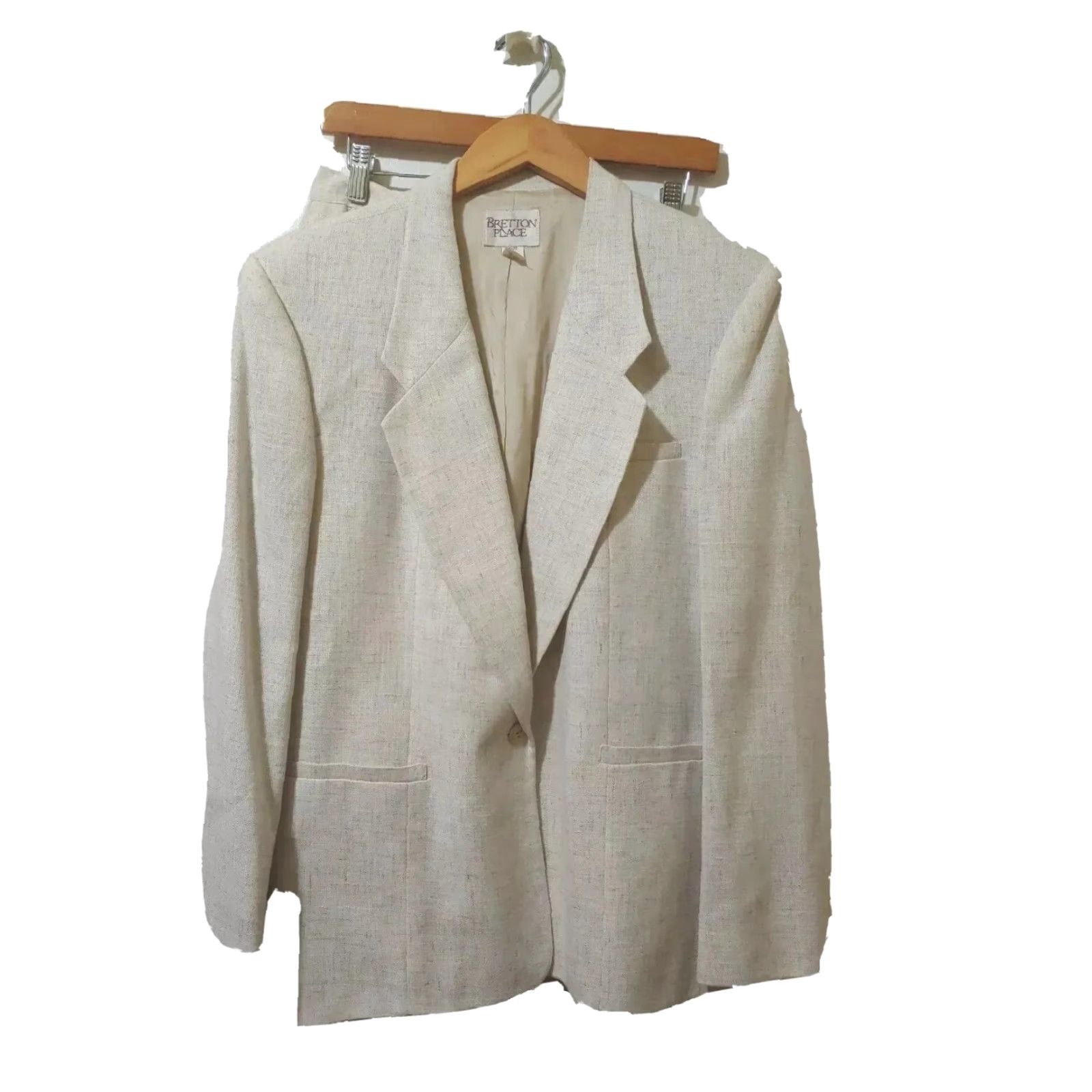 Vintage VINTAGE Bretton Place Women Skirt Suit 2-Piece Beige 18 L/S Pockets USA Career Mens? Size 40" / US 18 - 2 Thumbnail