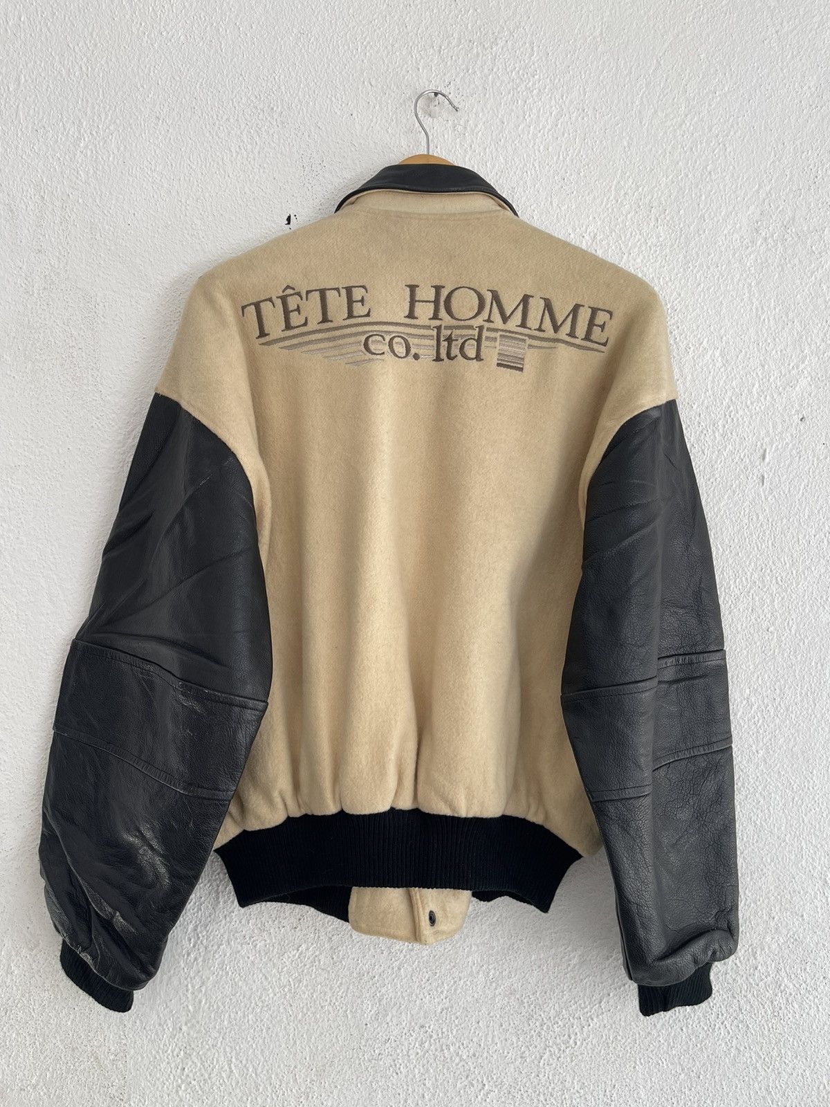 Issey Miyake × Japanese Brand × Tete Homme Tete Homme Katoh Kazutaka Wool/Leather Varsity Jacket Size US XL / EU 56 / 4 - 2 Thumbnail