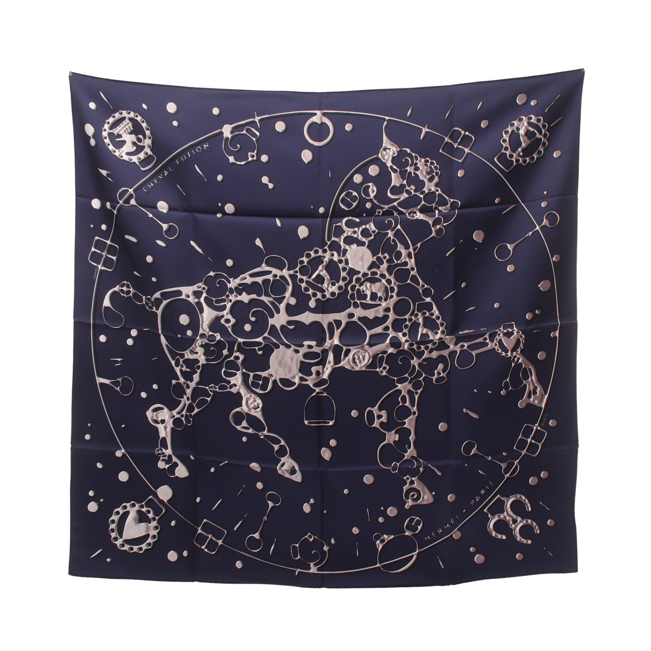 Hermes Hermes Carres 90 Cheval Fusion Scarf Silk Navy Multicolor Size ONE SIZE - 1 Thumbnail
