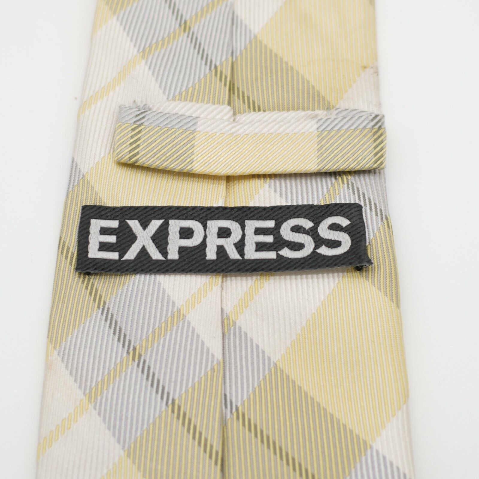 Express Express Yellow White Plaid Woven Long Slk Tie Size ONE SIZE - 3 Thumbnail