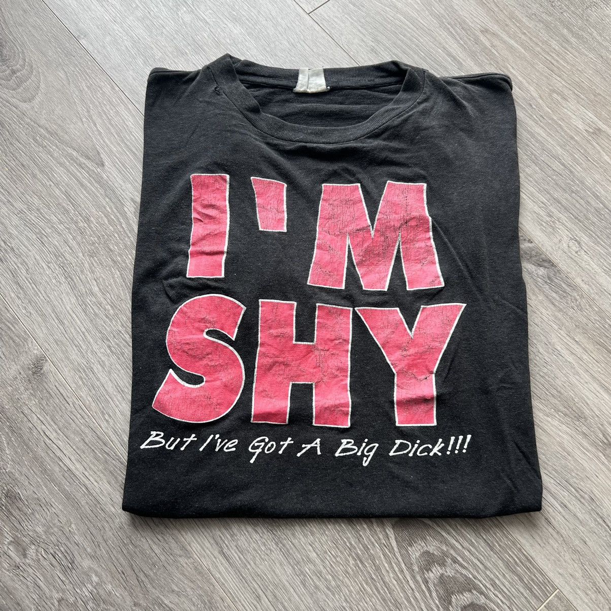 image of Hype x Vintage I’M Shy But I’Ve Got A Big Dick T Shirt in Black, Men's (Size Medium)