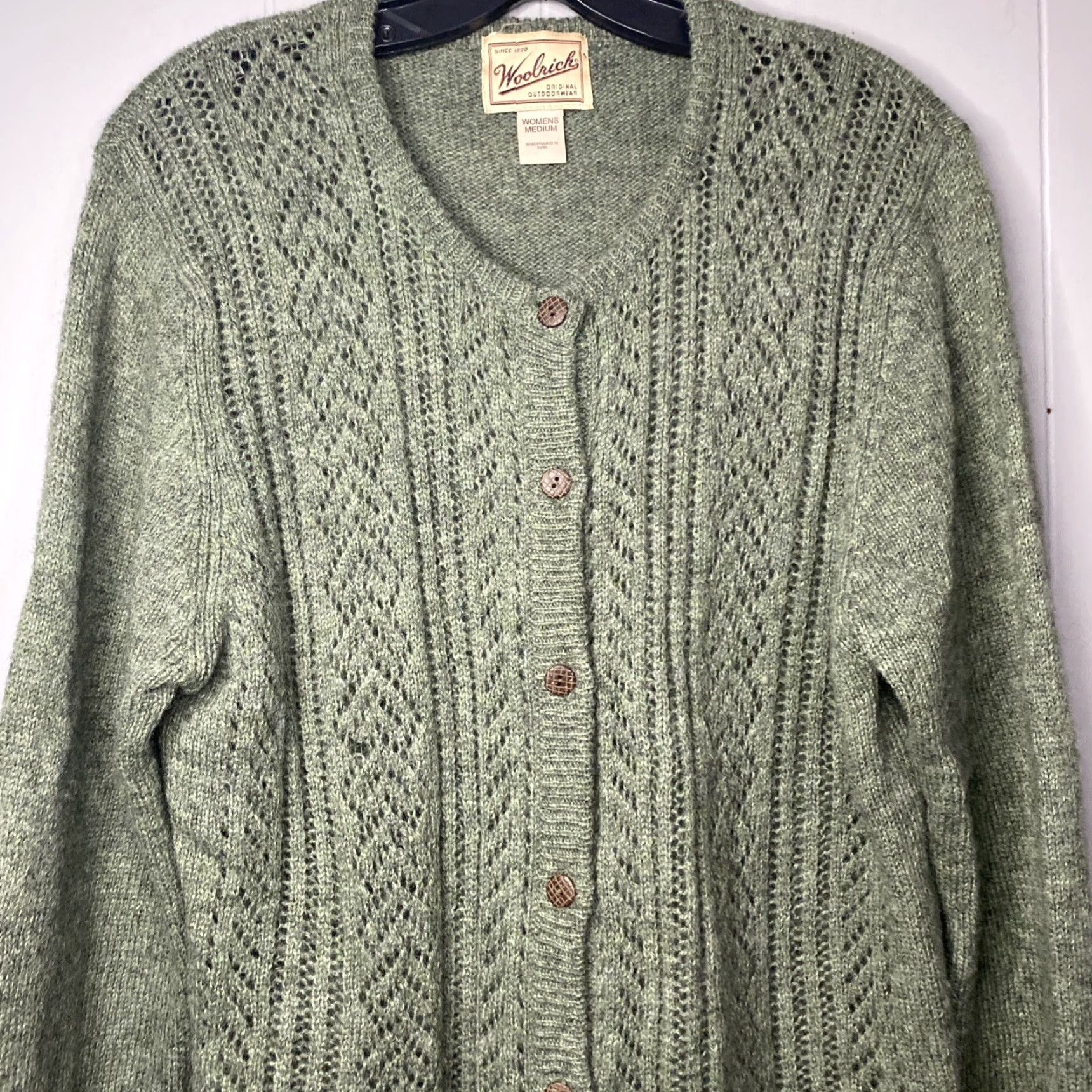 Vintage VINTAGE Woolrich Cardigan 100% Wool Womens M Green Wool Cardigan 80s Buttons Insulated Crew Neck Raglan Sleeve Size M / US 6-8 / IT 42-44 - 3 Thumbnail