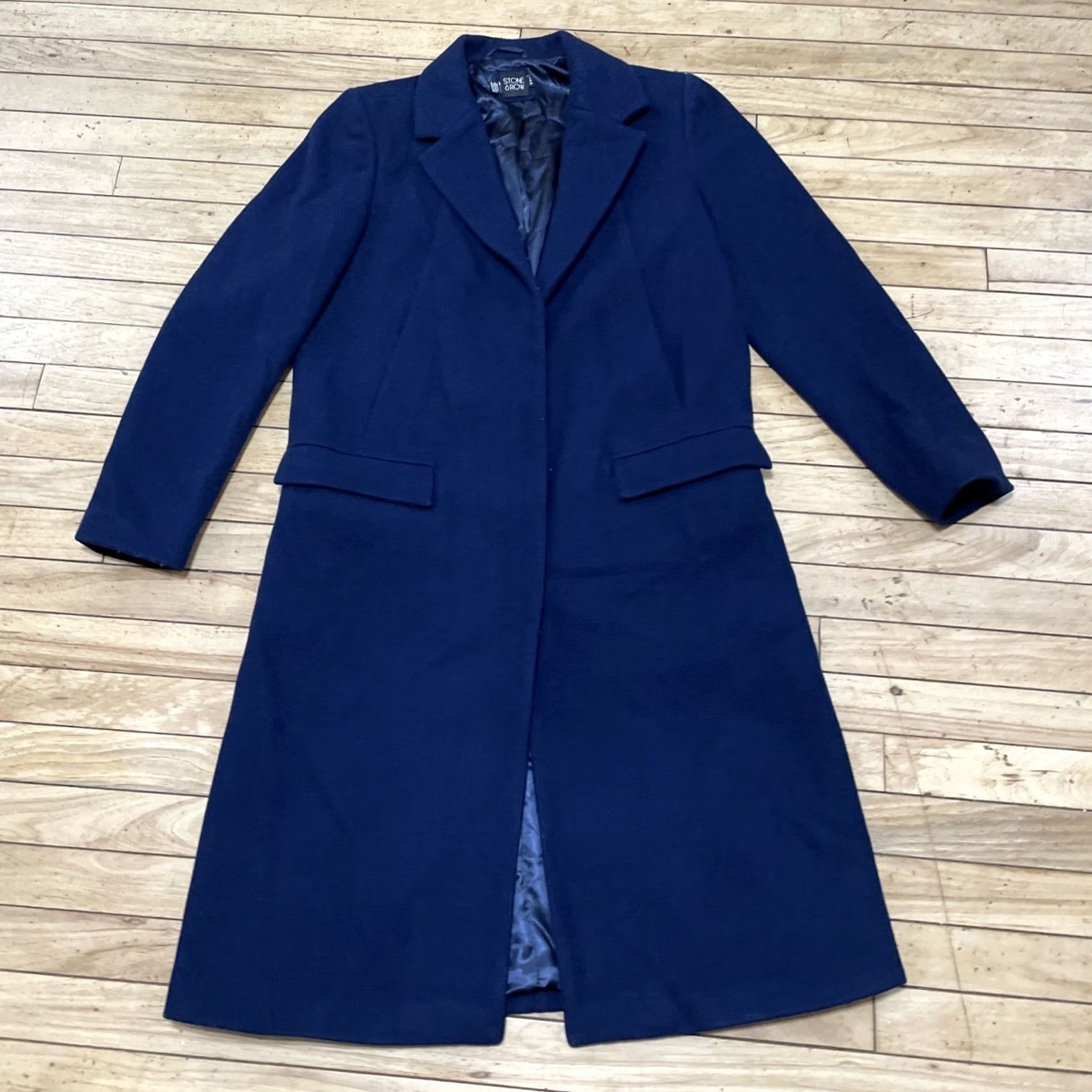Vintage Stone Row Wool Trench Coat Women L Blue Long Overcoat Heavyweight Duster City Bohemian 90s Mens? Size L / US 10 / IT 46 - 4 Thumbnail