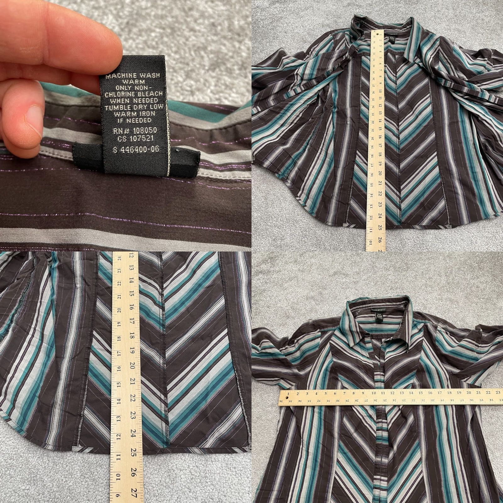 Vintage Lane Bryant Blouse Womens 18/20 Purple Striped Long Sleeve Hook & Eye Shirt Casual, Workwear, Travel Womens Regular Fit Vector Size XXL / US 16-18 / IT 52-54 - 8 Thumbnail