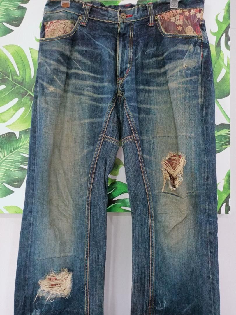 Eternal Eternal Kurashiki Japan Patchwork Distressed Jeans Size US 35 - 2 Thumbnail