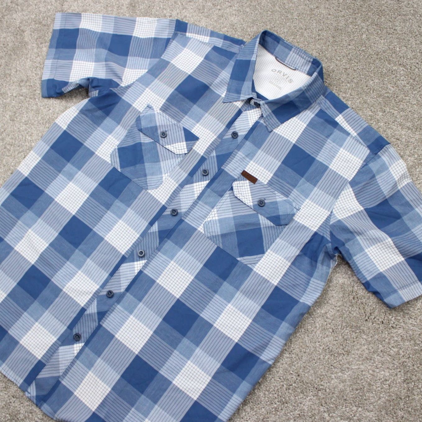 Orvis Orvis Button-Up Shirt Mens Large Blue/White Classic Collection Polyester S/S Plaid Casual Workwear Sportman Size US L / EU 52-54 / 3 - 3 Thumbnail