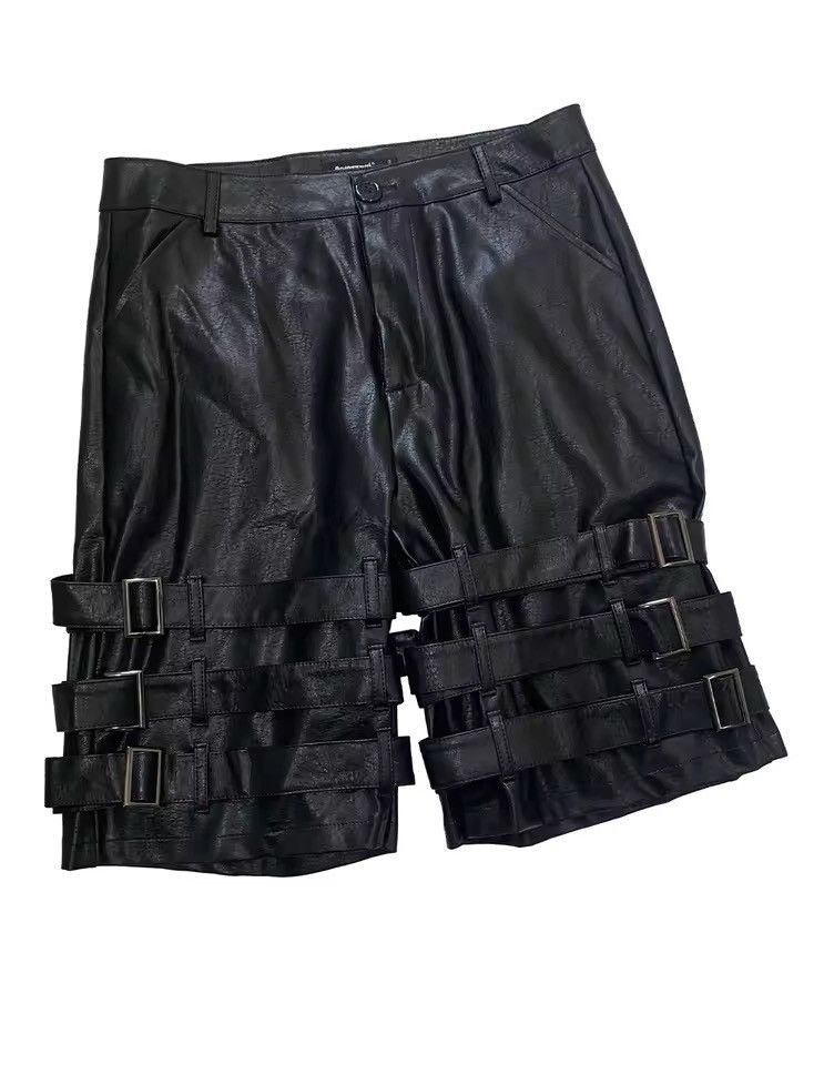 Japanese Brand Buckle Strap PU Leather Shorts | Punk Biker Rave Streetwear Size US 30 / EU 46 - 2 Thumbnail