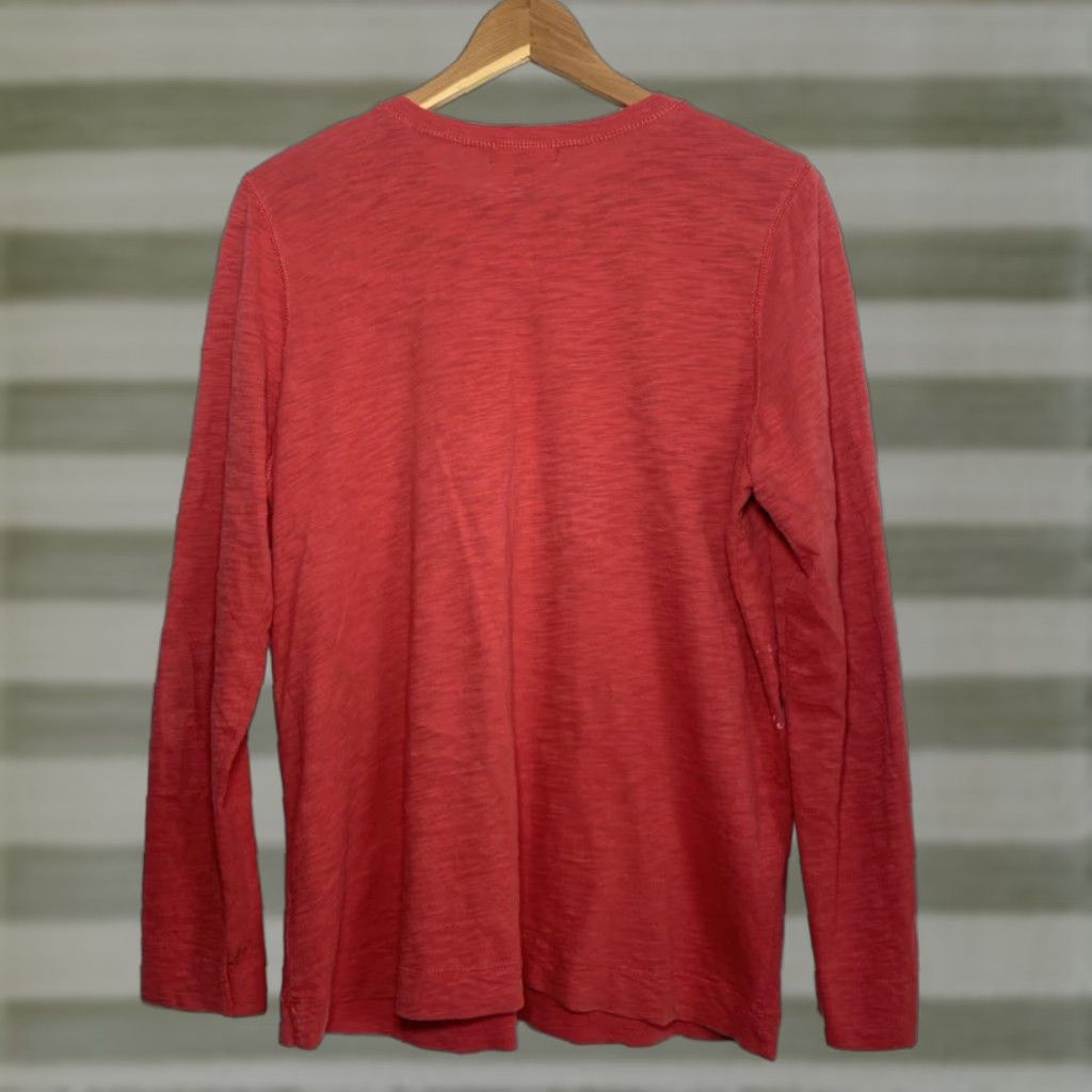 Vintage Lauren Jeans Co. Ralph Lauren Women's Long Sleeve Henley Shirt 1X Brick Red Cotton T-Shirt Casual Women Gly Gender: Womens Size XL / US 12-14 / IT 48-50 - 1 Thumbnail